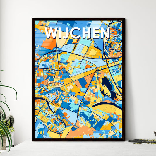 WIJCHEN NETHERLANDS Vibrant Colorful Art Map Poster Blue Orange