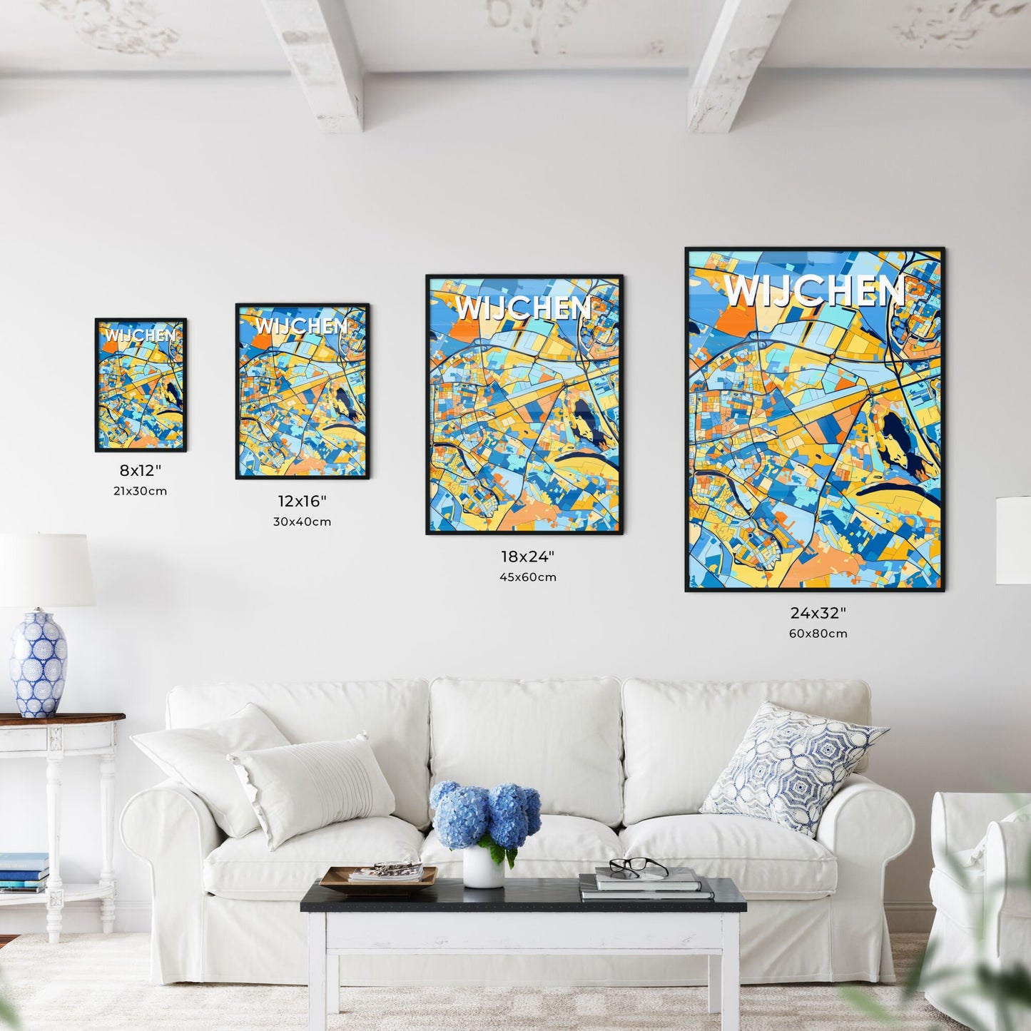 WIJCHEN NETHERLANDS Vibrant Colorful Art Map Poster Blue Orange