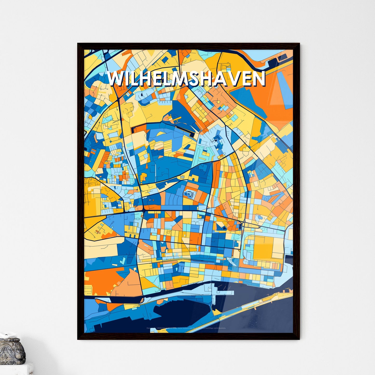 WILHELMSHAVEN GERMANY Vibrant Colorful Art Map Poster Blue Orange