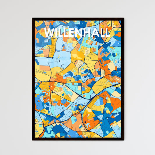 WILLENHALL ENGLAND Vibrant Colorful Art Map Poster Blue Orange