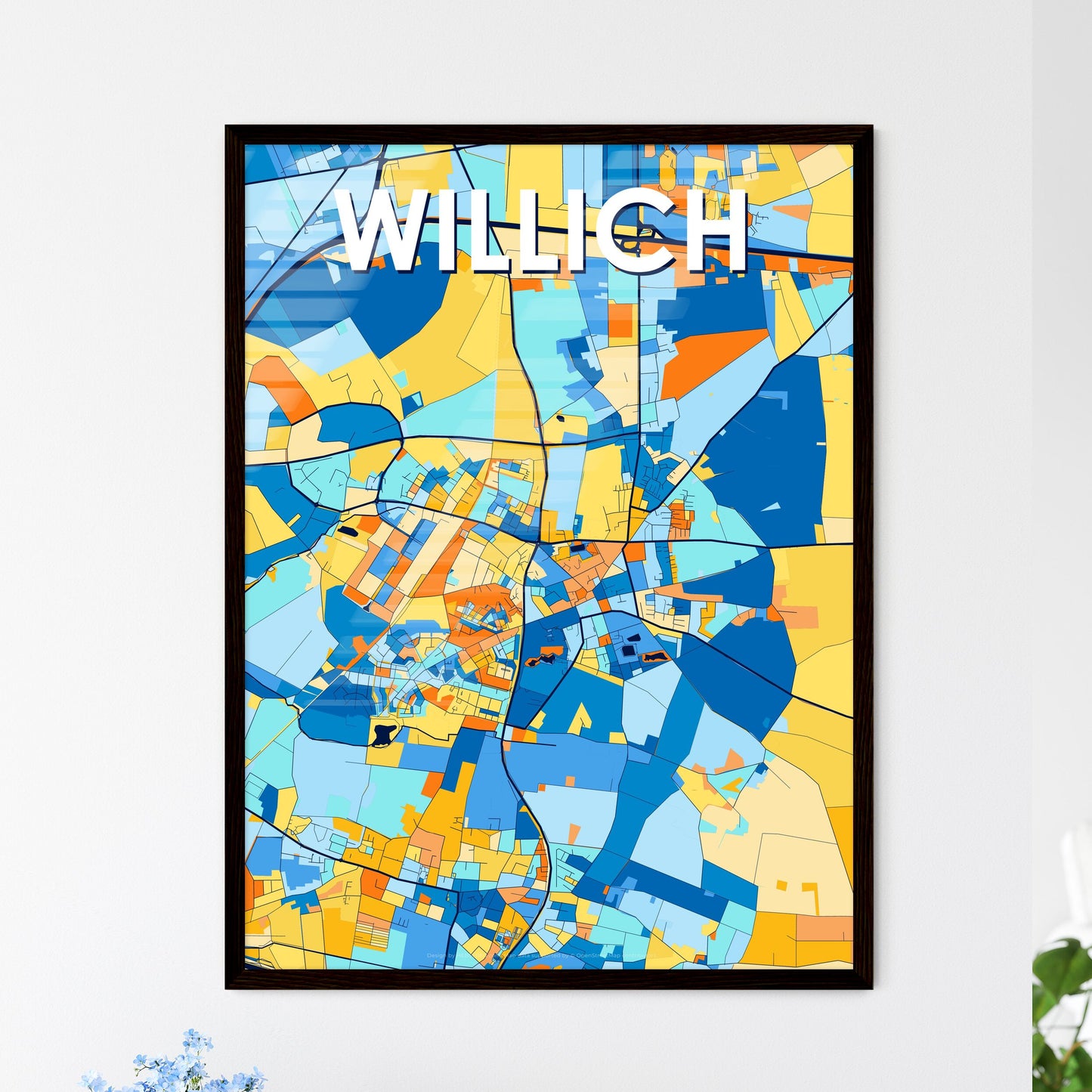 WILLICH GERMANY Vibrant Colorful Art Map Poster Blue Orange