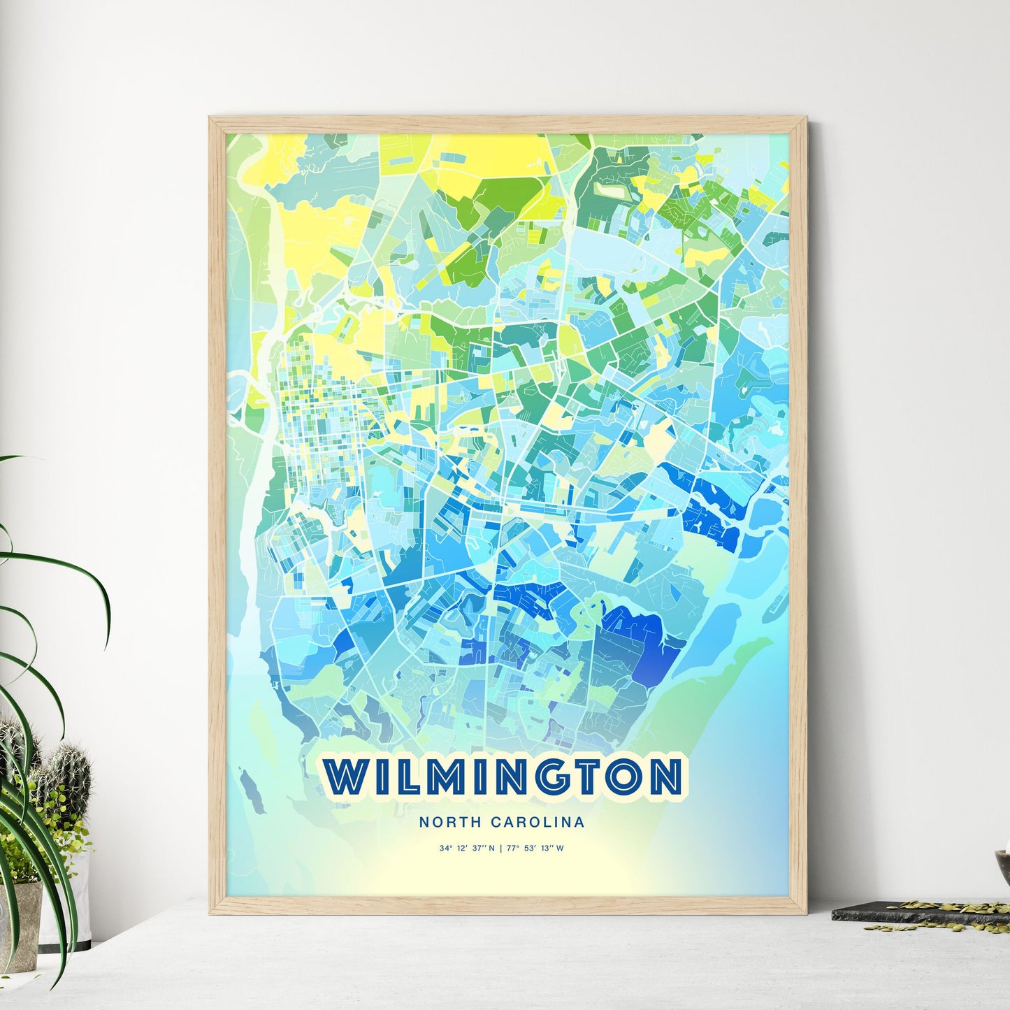 Colorful Wilmington North Carolina Fine Art Map Cool Blue