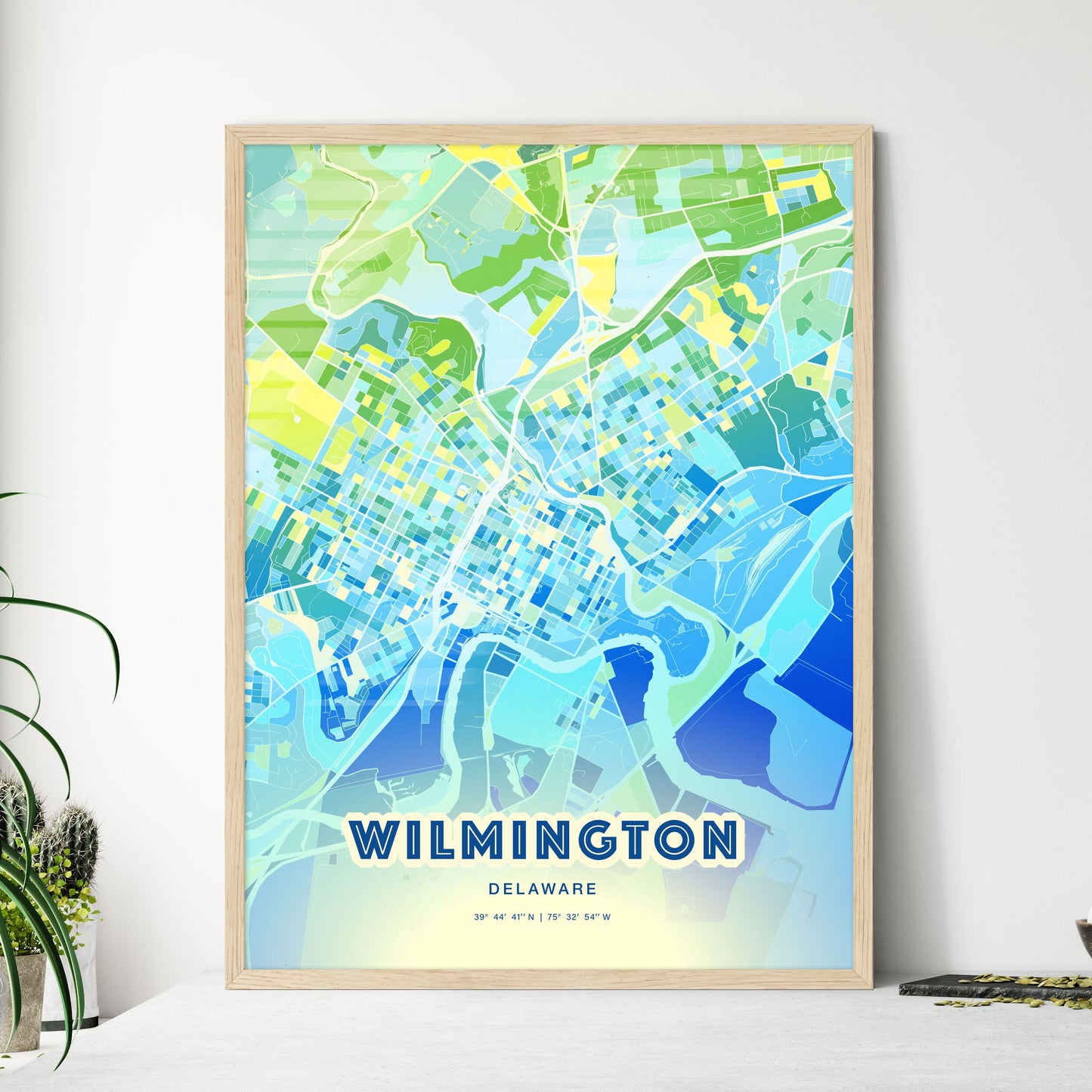 Colorful Wilmington Delaware Fine Art Map Cool Blue