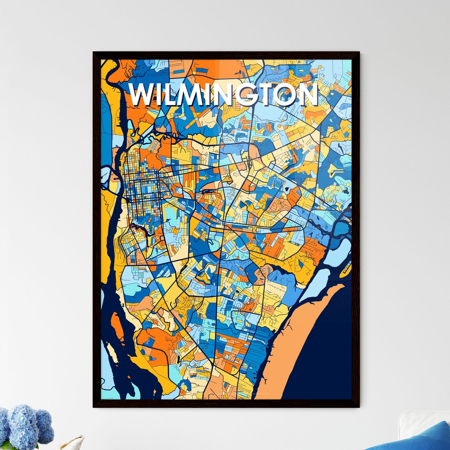 WILMINGTON NORTH CAROLINA Vibrant Colorful Art Map Poster Blue Orange