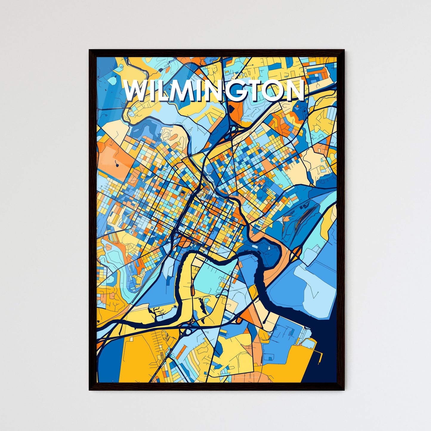 WILMINGTON DELAWARE Vibrant Colorful Art Map Poster Blue Orange