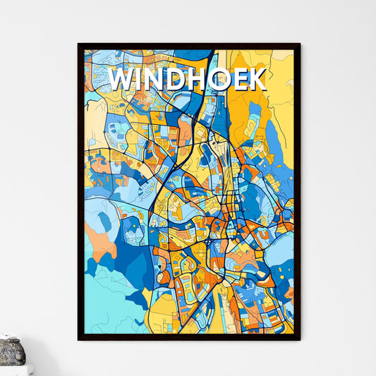 WINDHOEK NAMIBIA Vibrant Colorful Art Map Poster Blue Orange