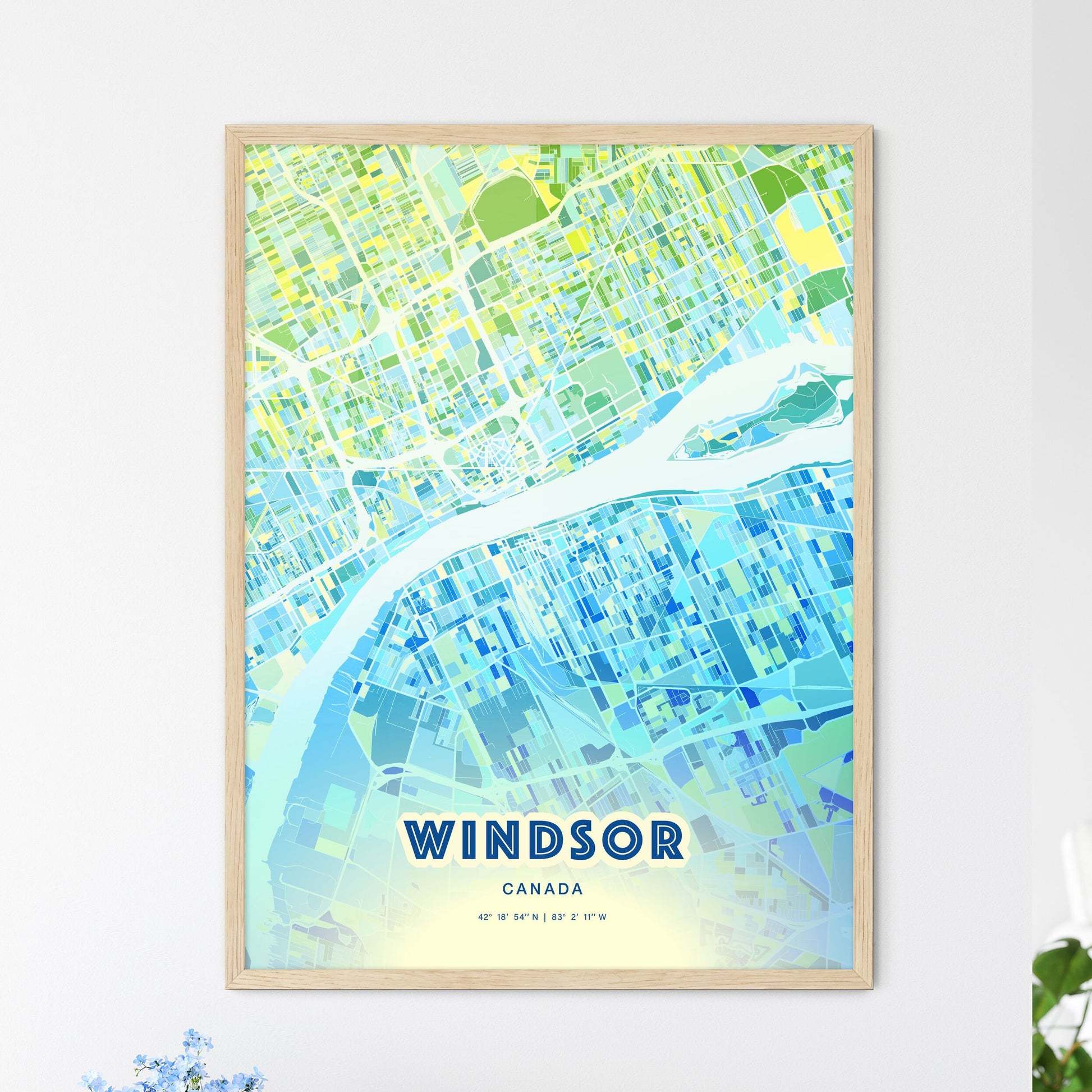 Colorful Windsor Canada Fine Art Map Cool Blue