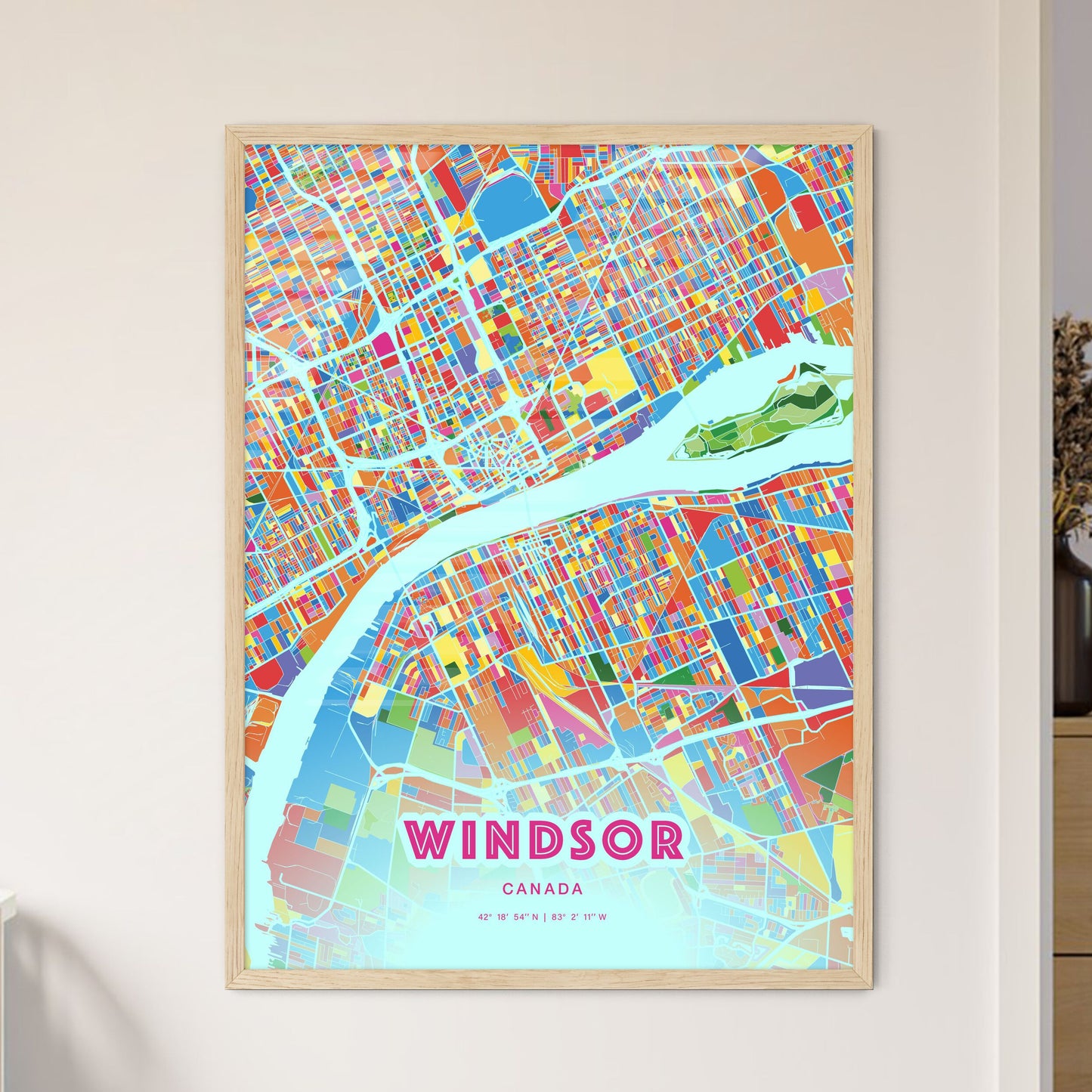 Colorful Windsor Canada Fine Art Map Crazy Colors