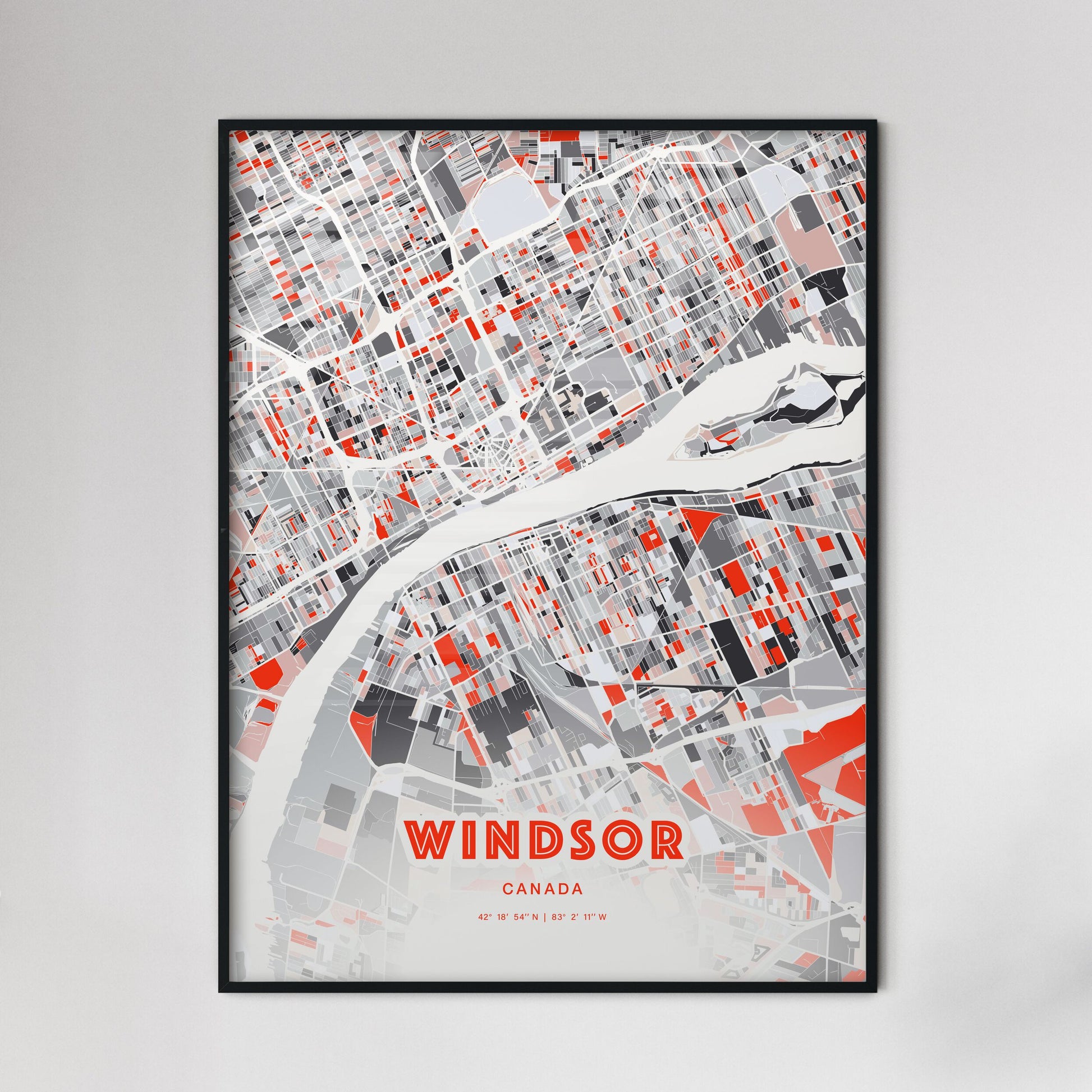 Colorful Windsor Canada Fine Art Map Modern Expressive