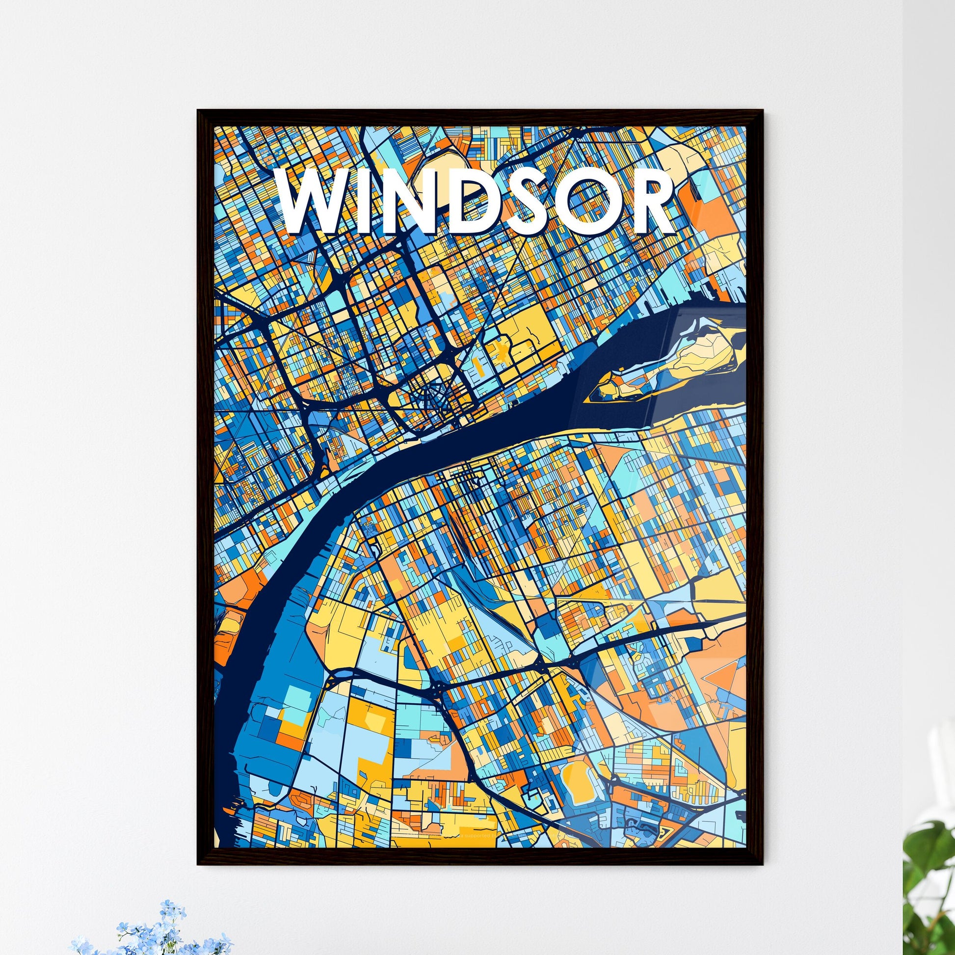 WINDSOR CANADA Vibrant Colorful Art Map Poster Blue Orange