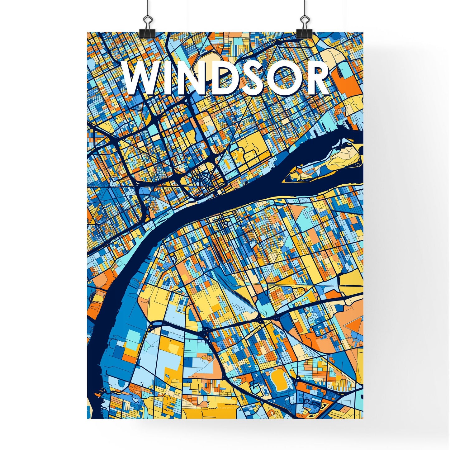 WINDSOR CANADA Vibrant Colorful Art Map Poster Blue Orange