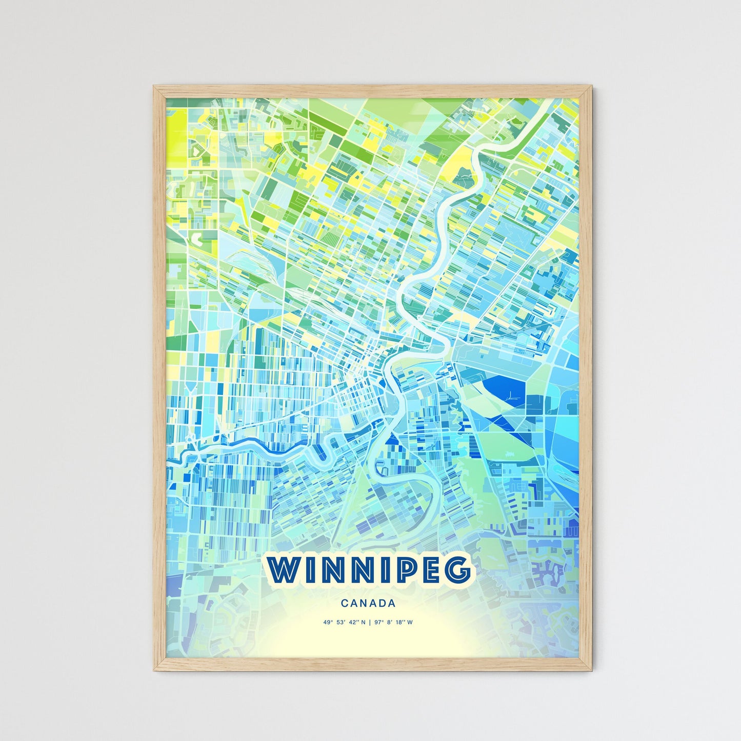 Colorful Winnipeg Canada Fine Art Map Cool Blue
