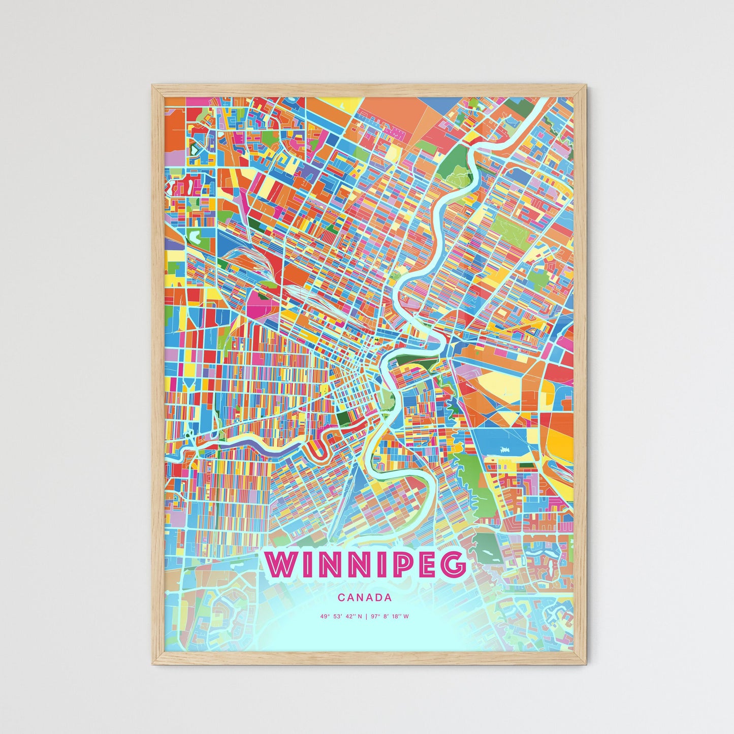 Colorful Winnipeg Canada Fine Art Map Crazy Colors