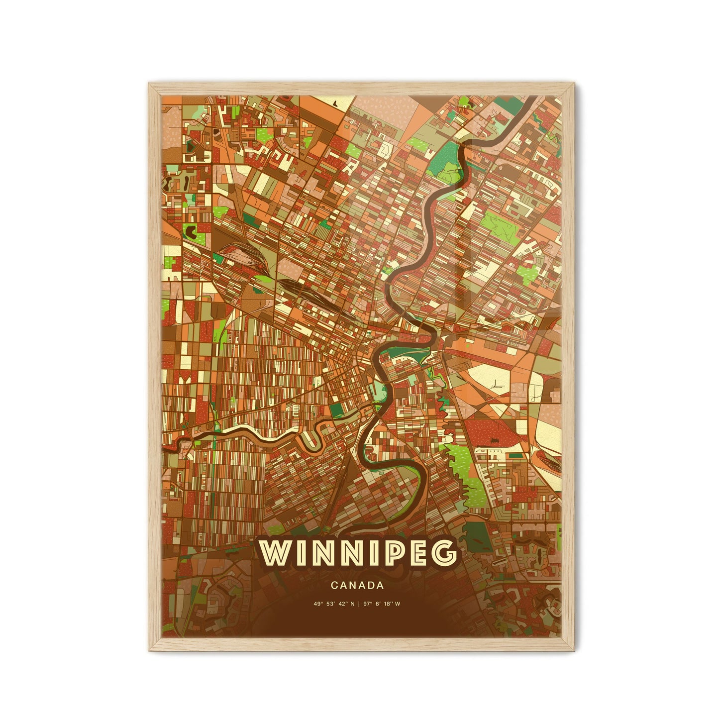 Colorful Winnipeg Canada Fine Art Map Farmhouse