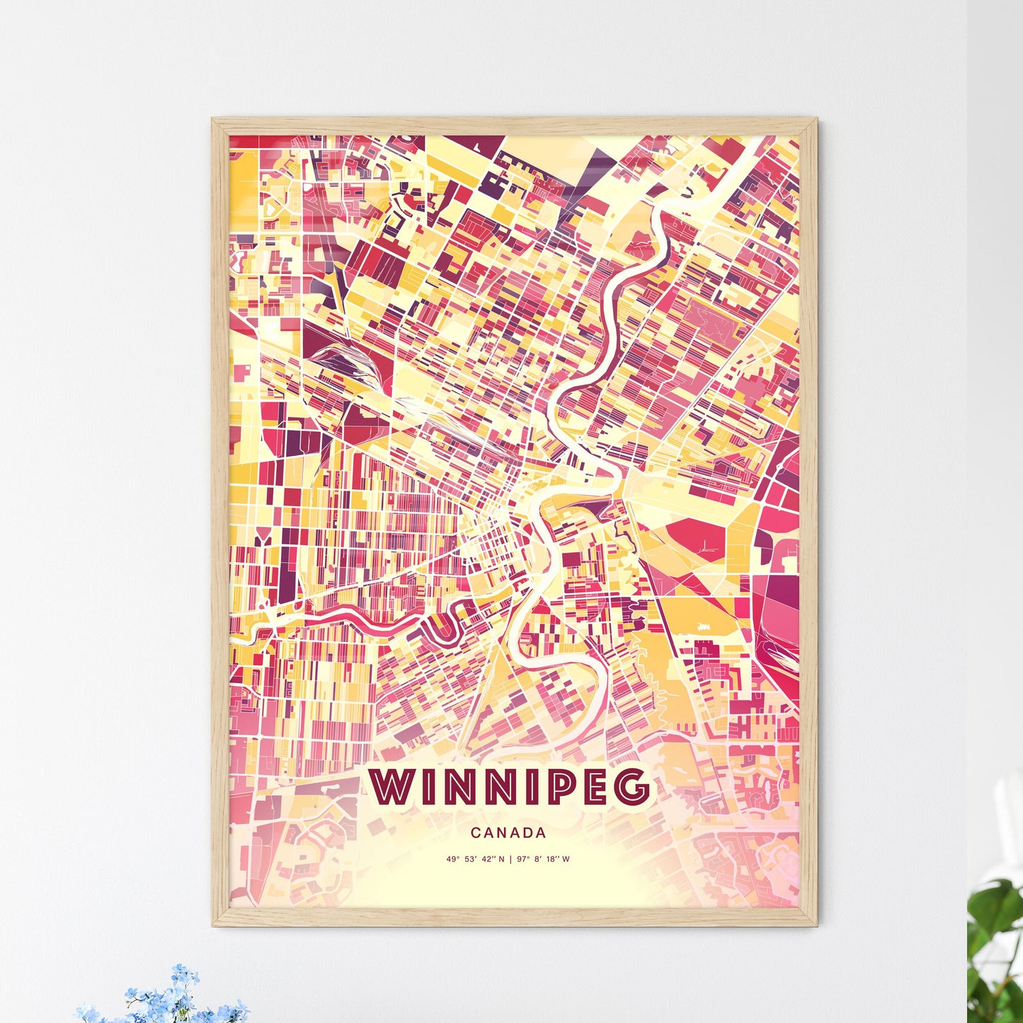 Colorful Winnipeg Canada Fine Art Map Hot Red