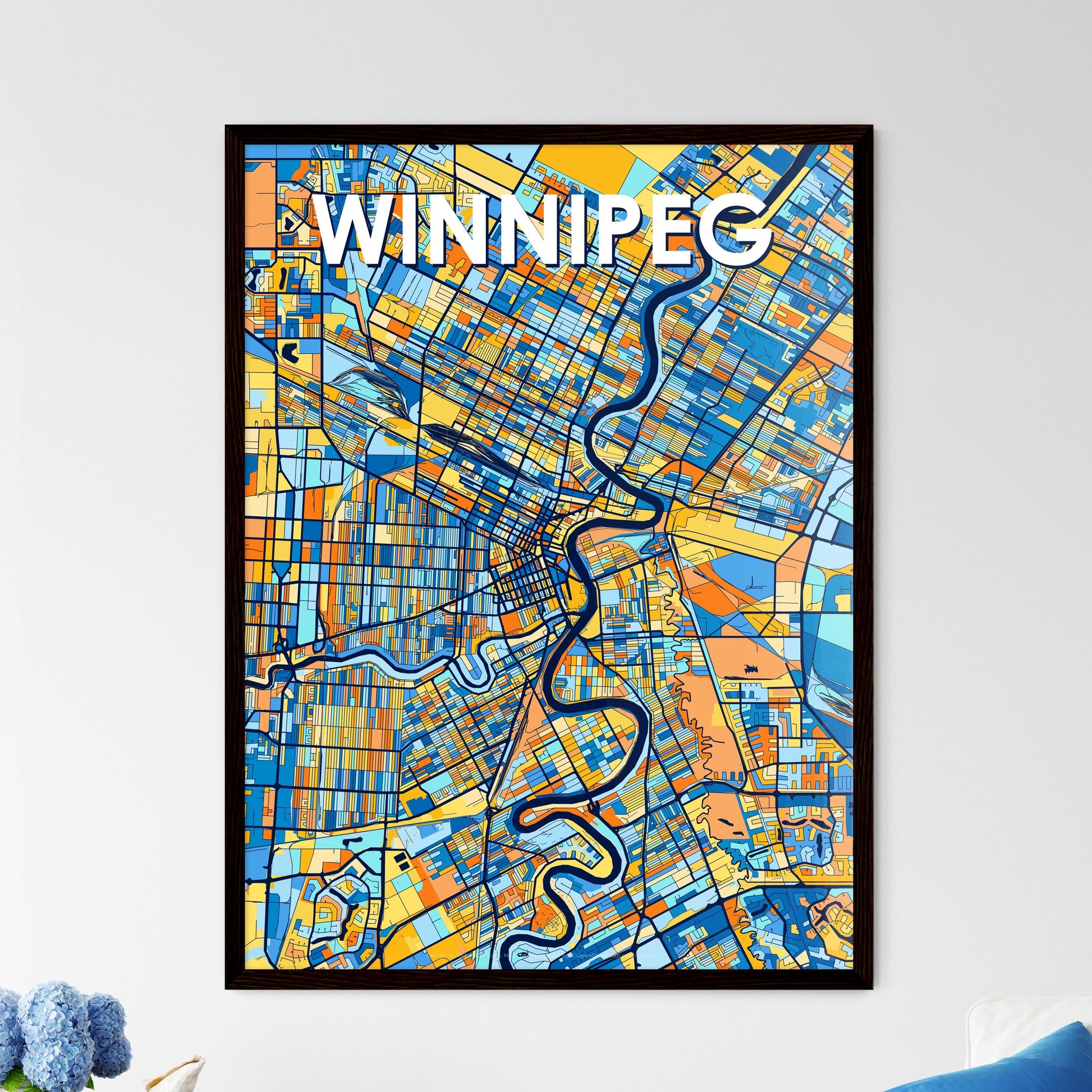 WINNIPEG CANADA Vibrant Colorful Art Map Poster Blue Orange