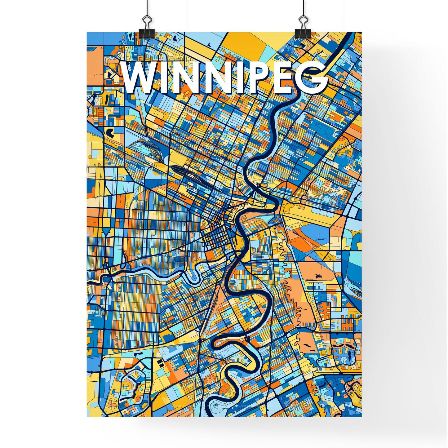 WINNIPEG CANADA Vibrant Colorful Art Map Poster Blue Orange