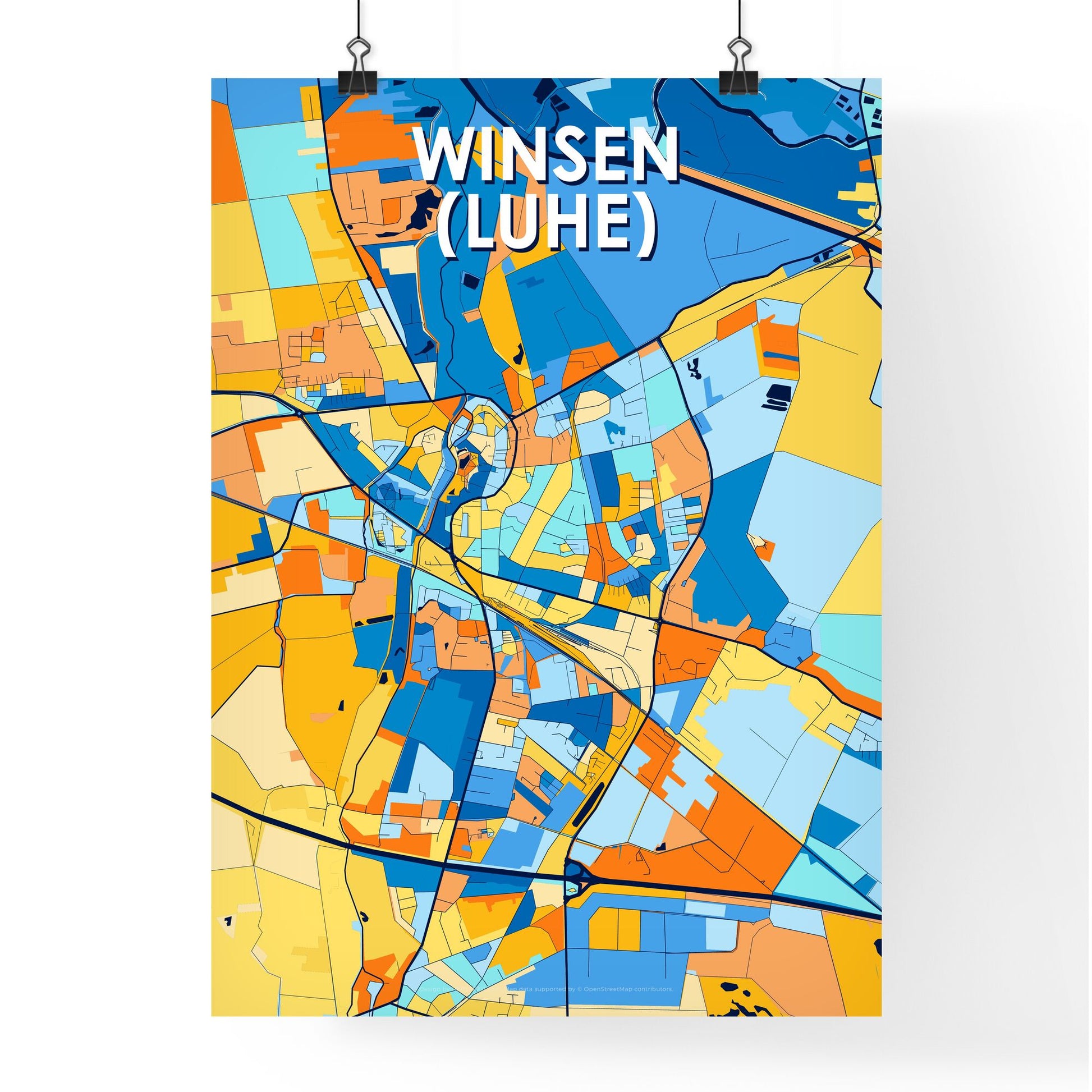 WINSEN (LUHE) GERMANY Vibrant Colorful Art Map Poster Blue Orange