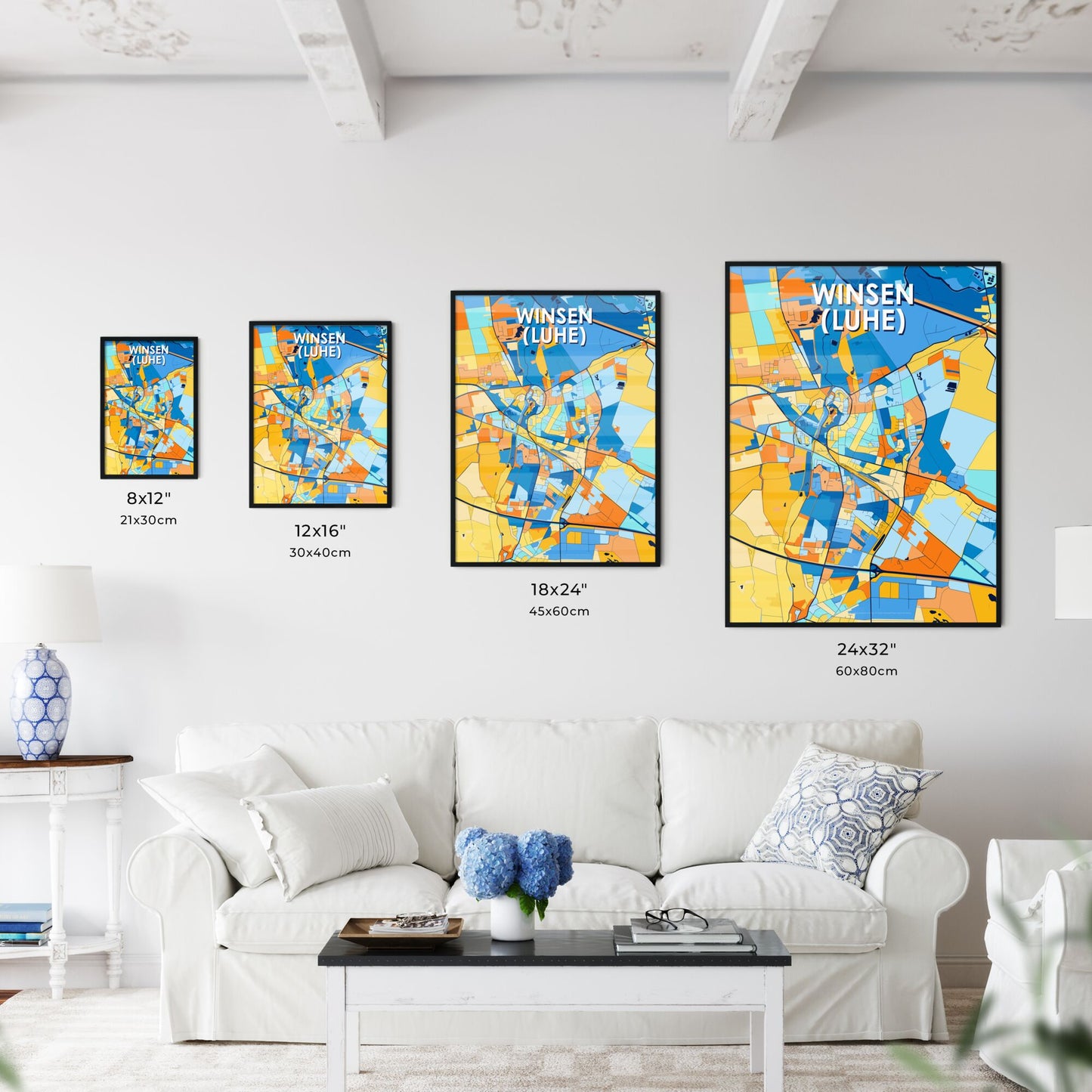 WINSEN (LUHE) GERMANY Vibrant Colorful Art Map Poster Blue Orange