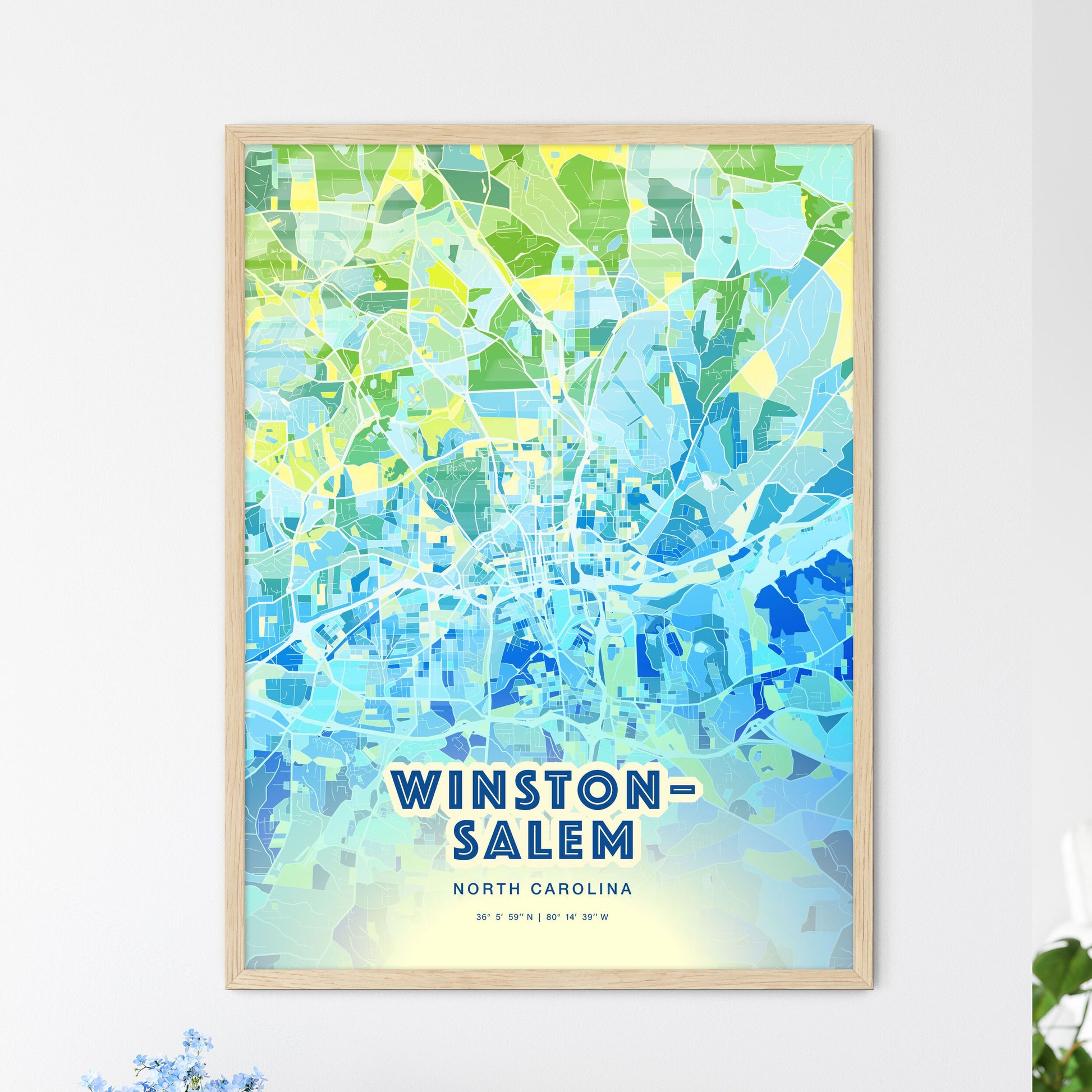 Colorful Winston–Salem North Carolina Fine Art Map Cool Blue