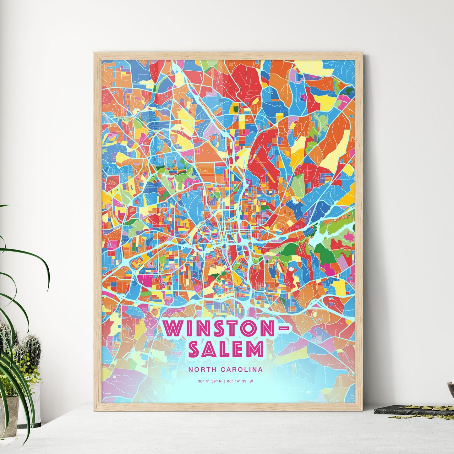 Colorful Winston–Salem North Carolina Fine Art Map Crazy Colors