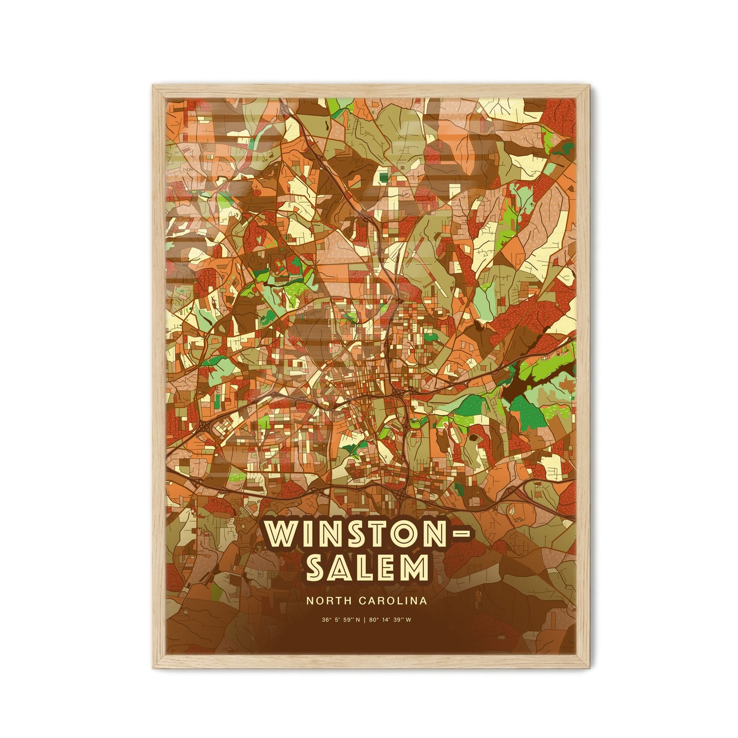 Colorful Winston–Salem North Carolina Fine Art Map Farmhouse