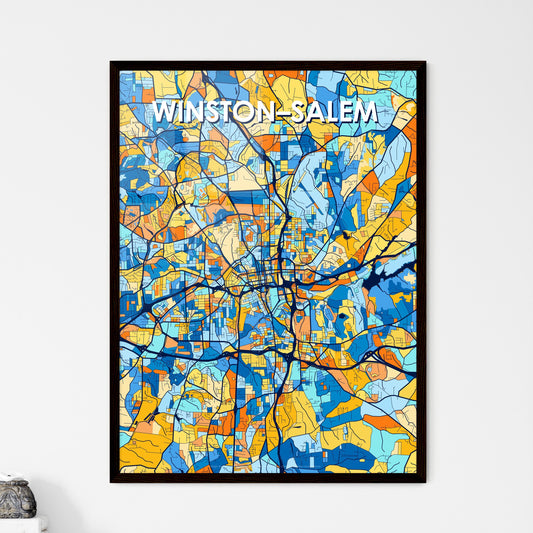 WINSTON–SALEM NORTH CAROLINA Vibrant Colorful Art Map Poster Blue Orange