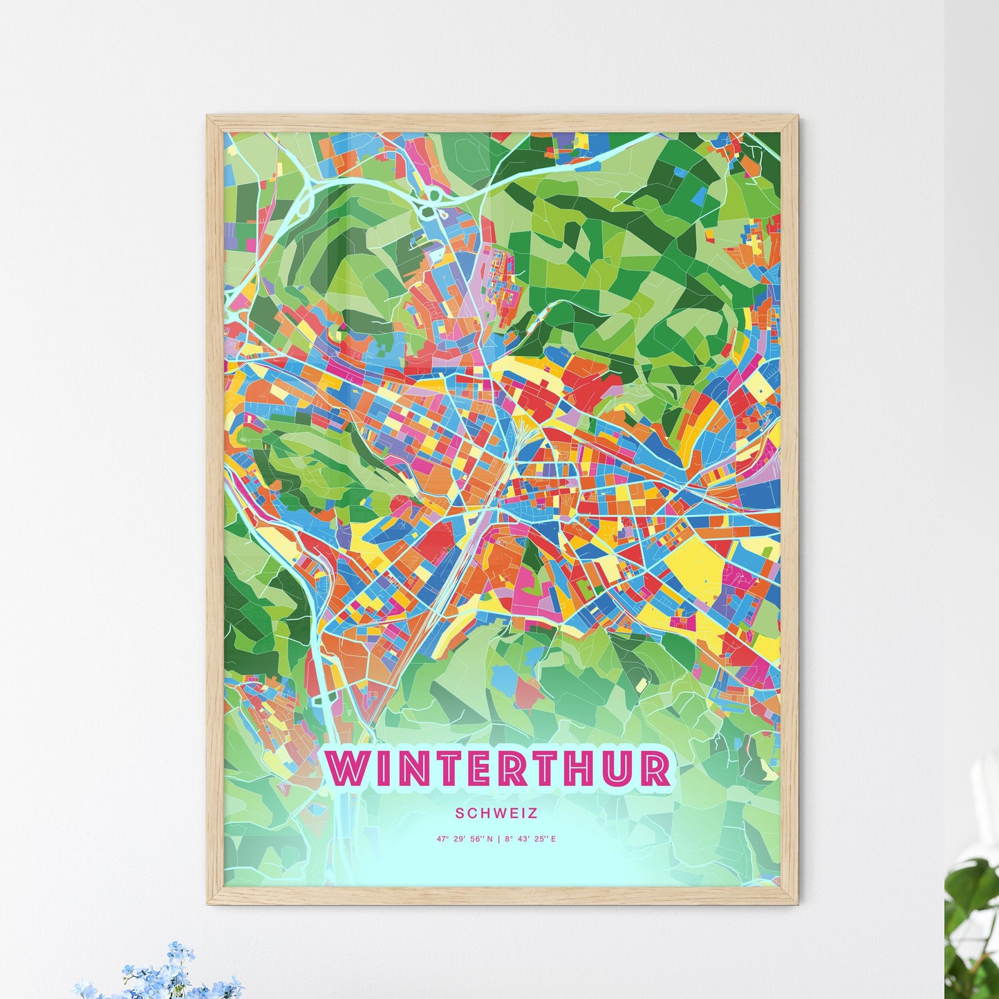 Colorful Winterthur Switzerland Fine Art Map Crazy Colors