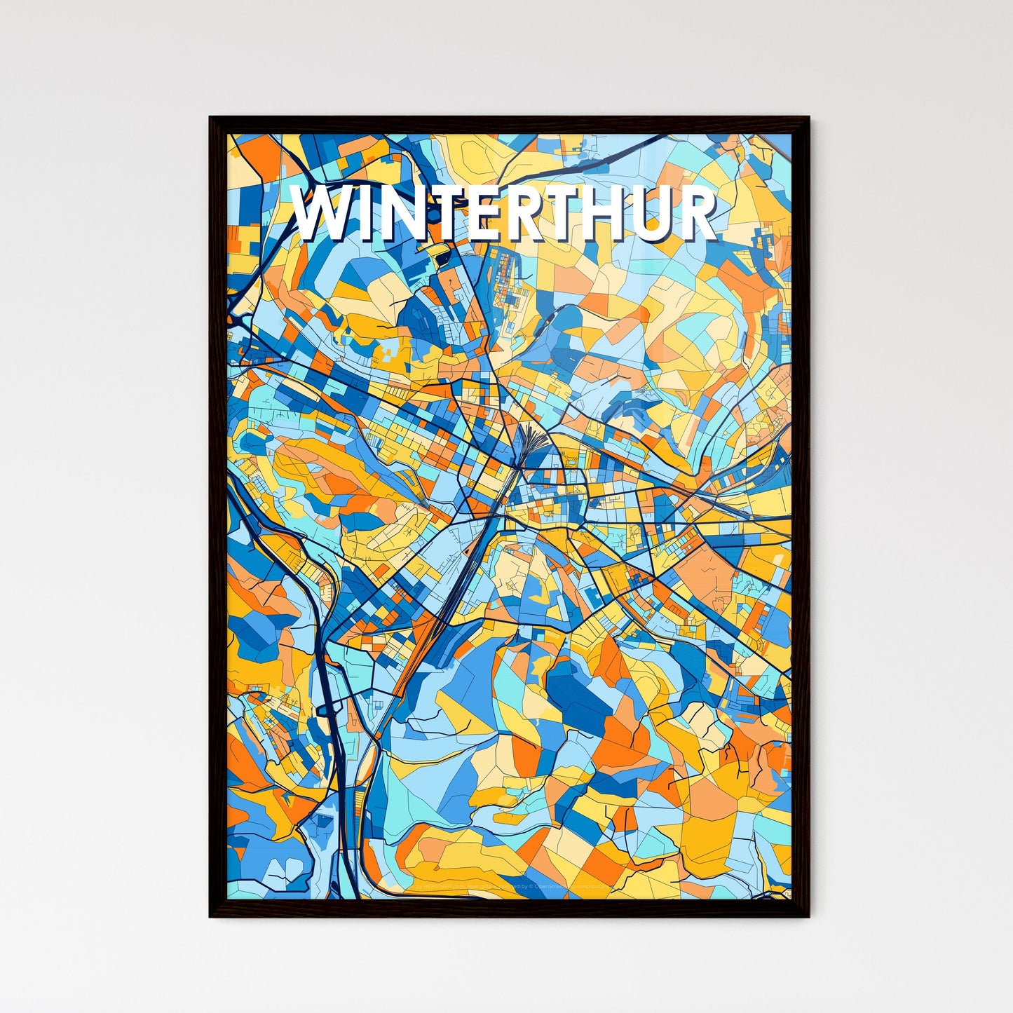 WINTERTHUR SWITZERLAND Vibrant Colorful Art Map Poster Blue Orange