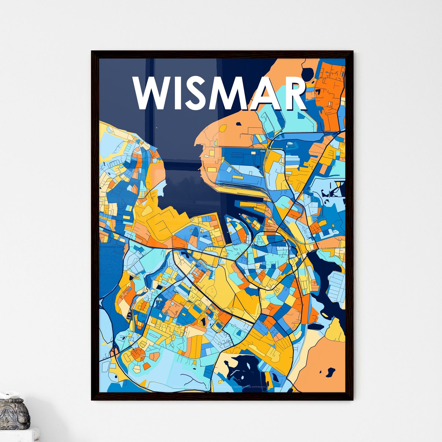 WISMAR GERMANY Vibrant Colorful Art Map Poster Blue Orange