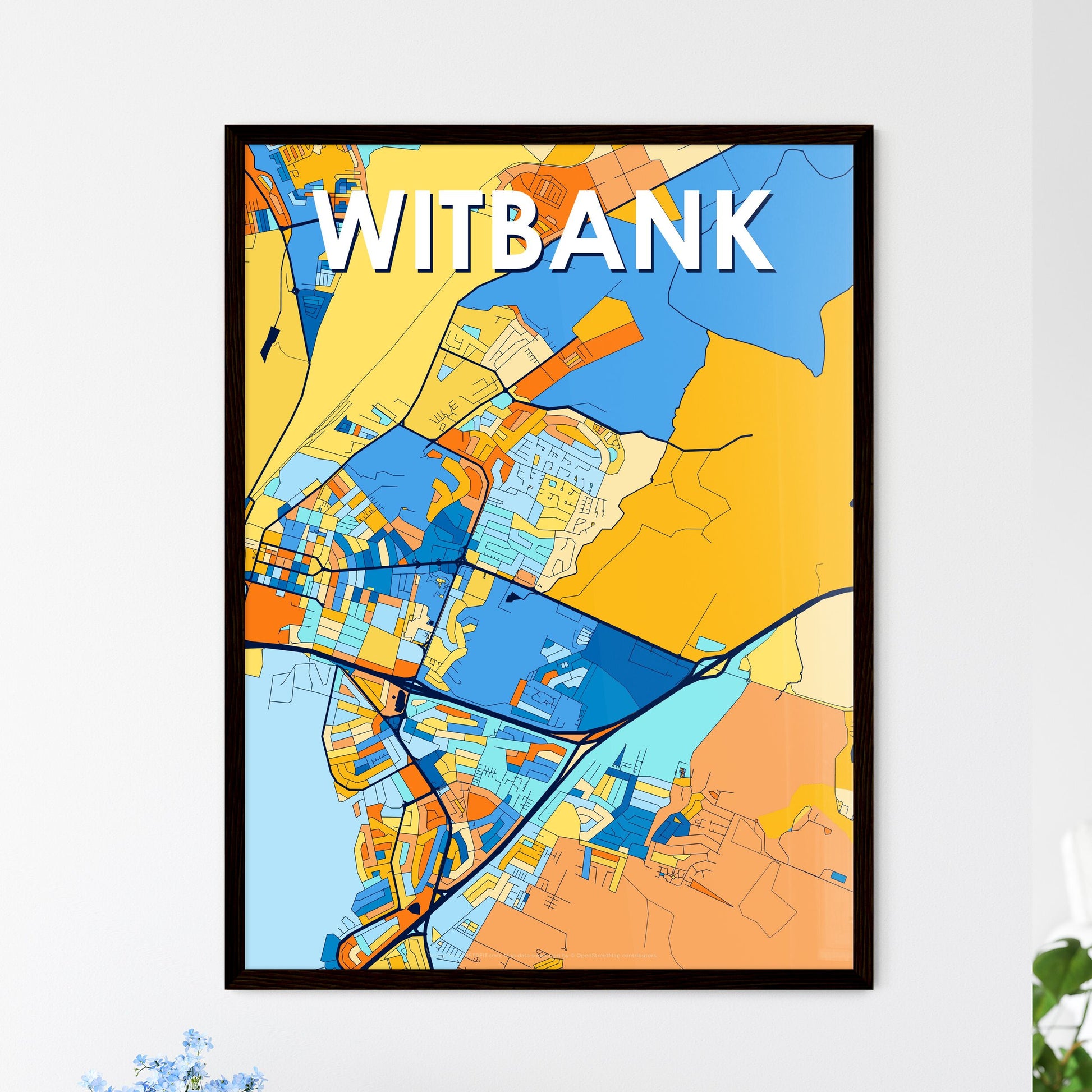 WITBANK SOUTH AFRICA Vibrant Colorful Art Map Poster Blue Orange