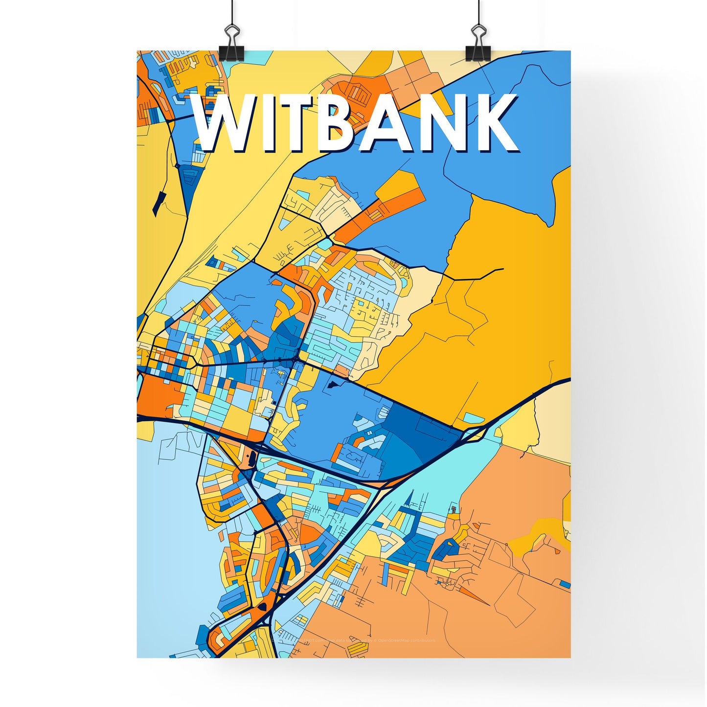 WITBANK SOUTH AFRICA Vibrant Colorful Art Map Poster Blue Orange