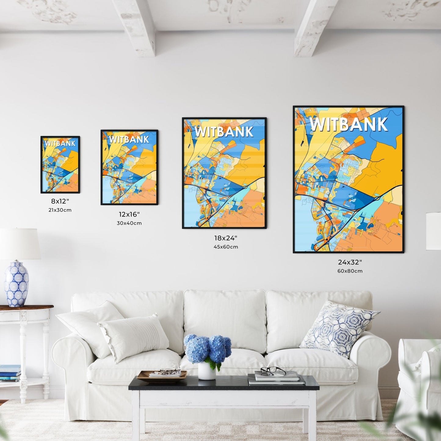 WITBANK SOUTH AFRICA Vibrant Colorful Art Map Poster Blue Orange