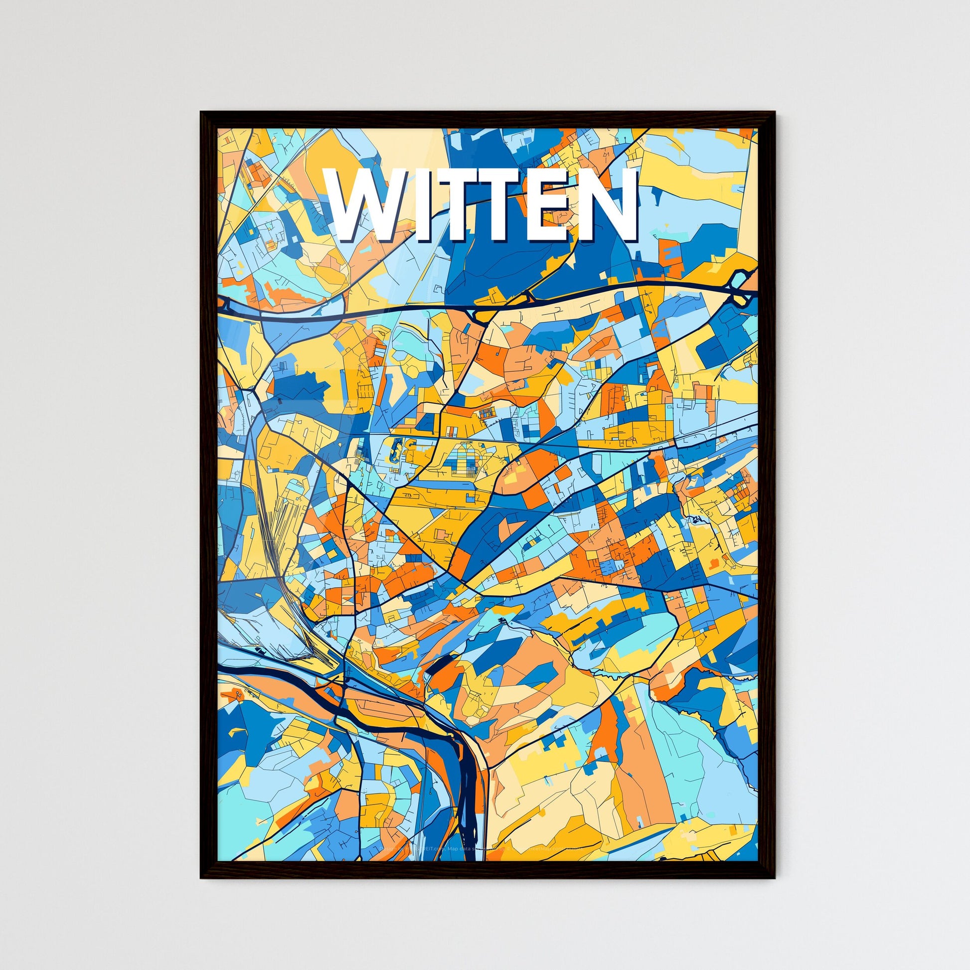 WITTEN GERMANY Vibrant Colorful Art Map Poster Blue Orange