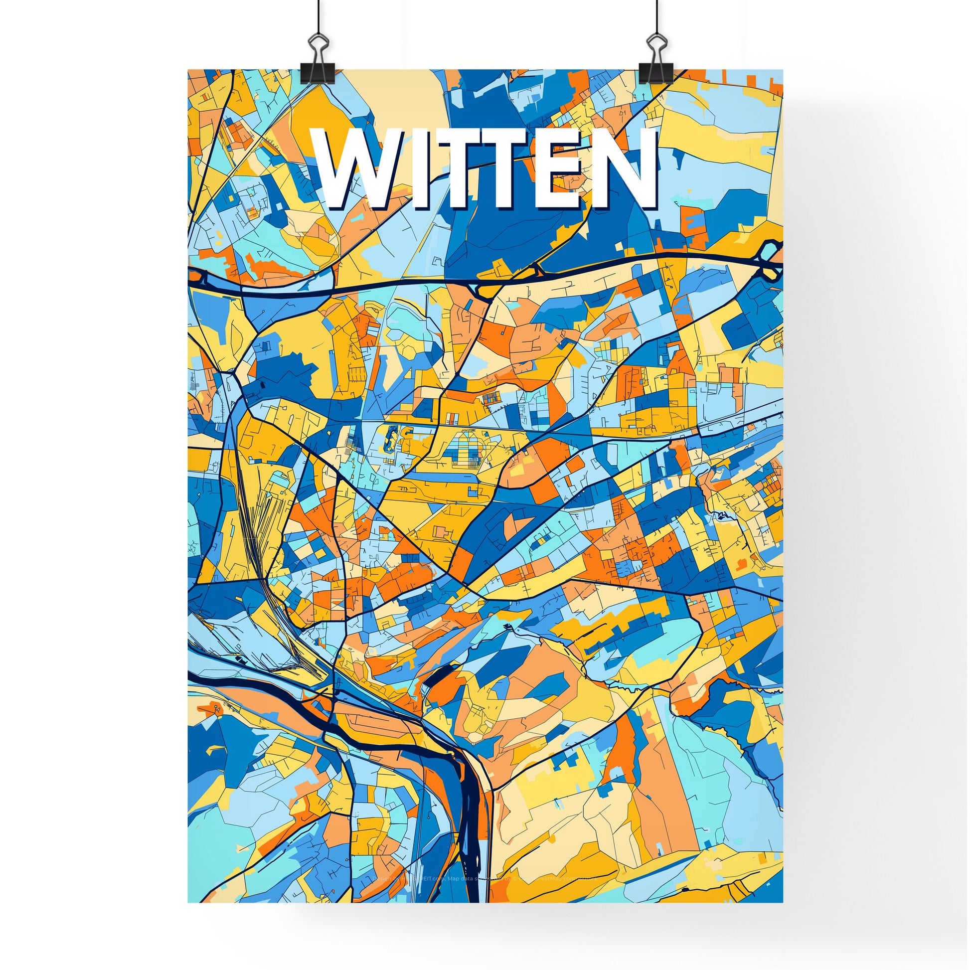 WITTEN GERMANY Vibrant Colorful Art Map Poster Blue Orange