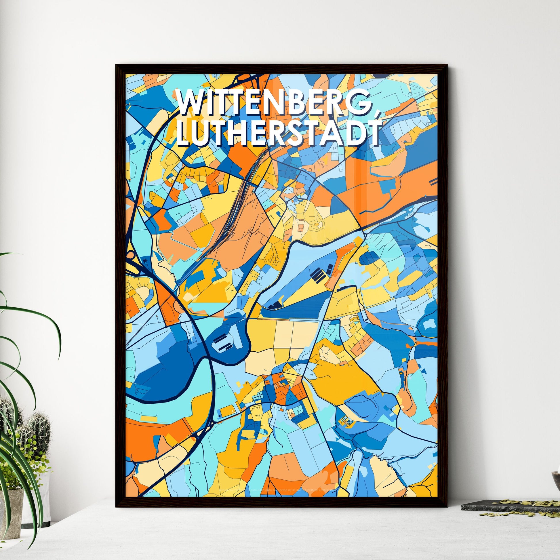 WITTENBERG, LUTHERSTADT GERMANY Vibrant Colorful Art Map Poster Blue Orange