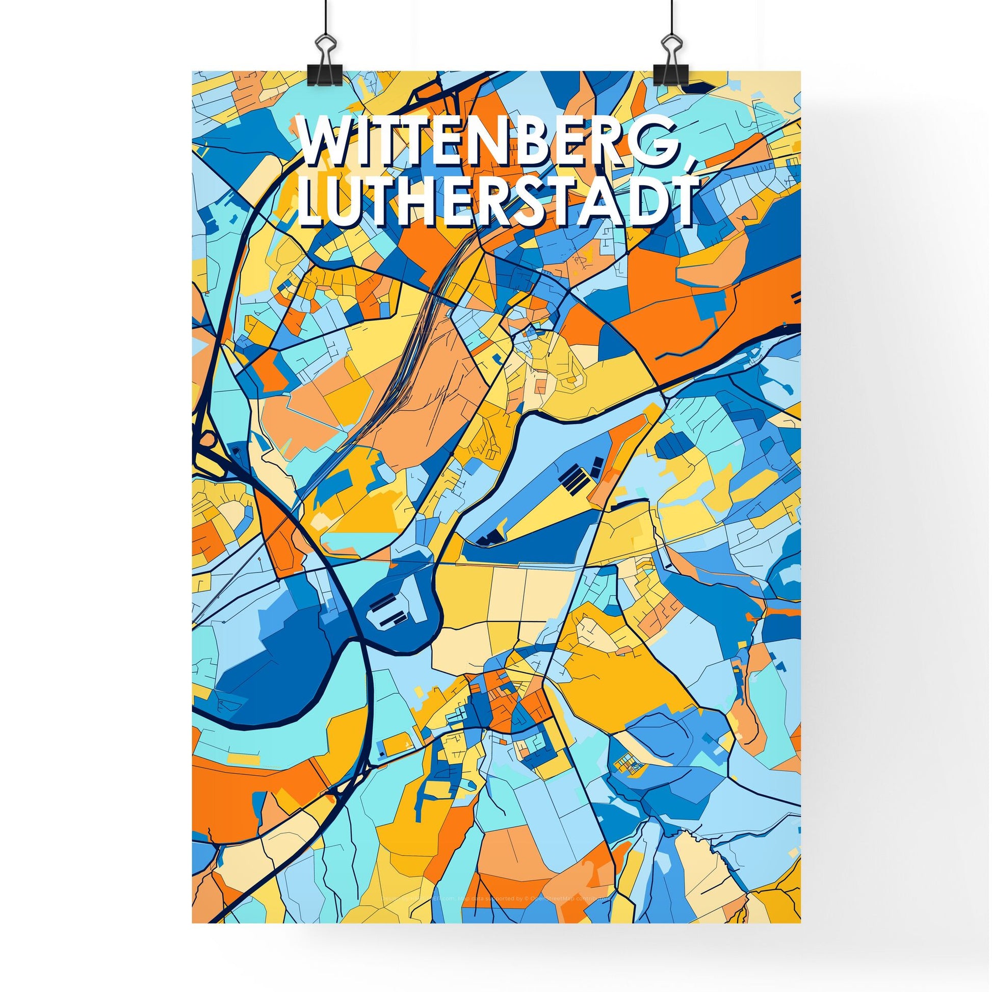 WITTENBERG, LUTHERSTADT GERMANY Vibrant Colorful Art Map Poster Blue Orange