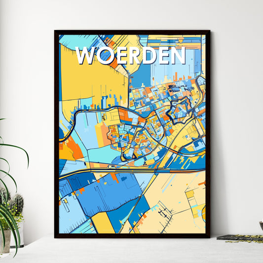 WOERDEN NETHERLANDS Vibrant Colorful Art Map Poster Blue Orange