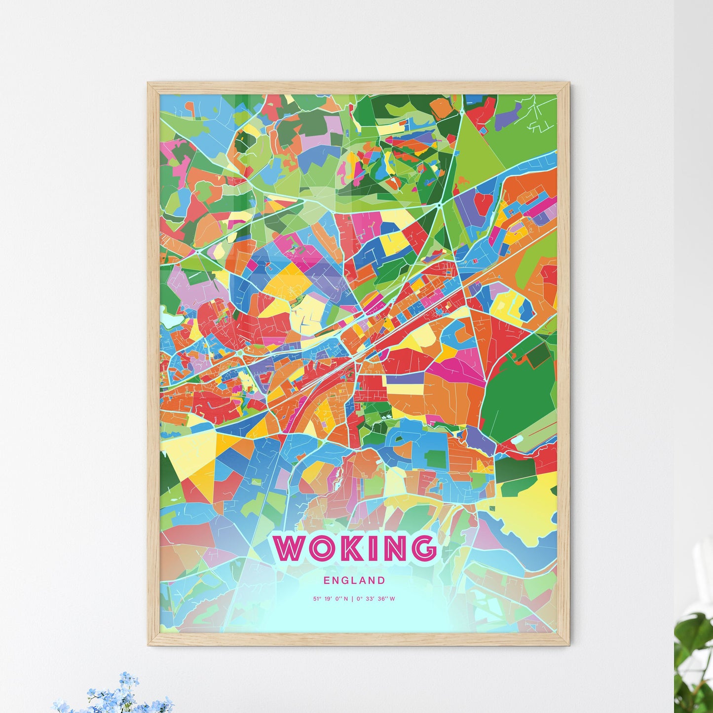 Colorful Woking England Fine Art Map Crazy Colors