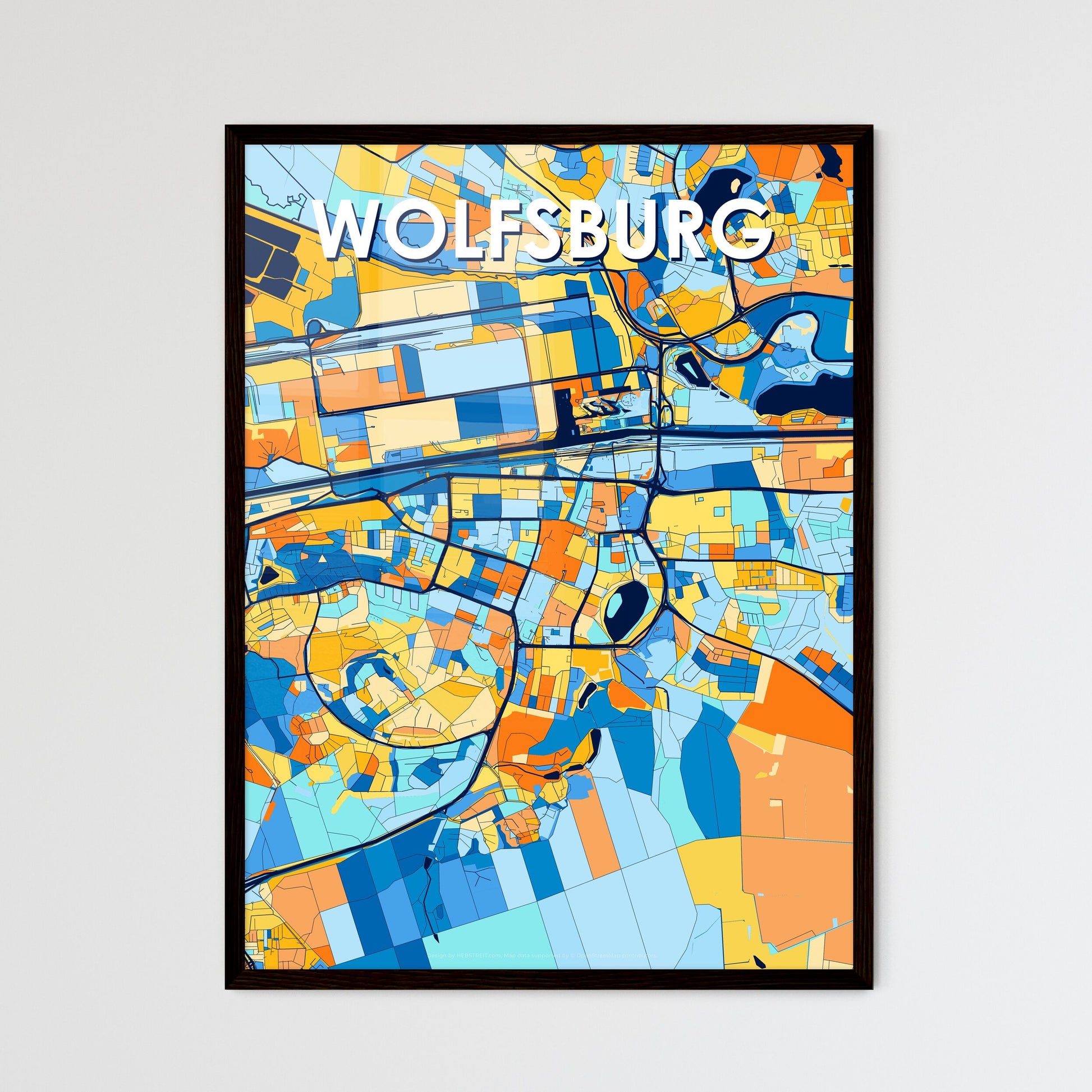 WOLFSBURG GERMANY Vibrant Colorful Art Map Poster Blue Orange