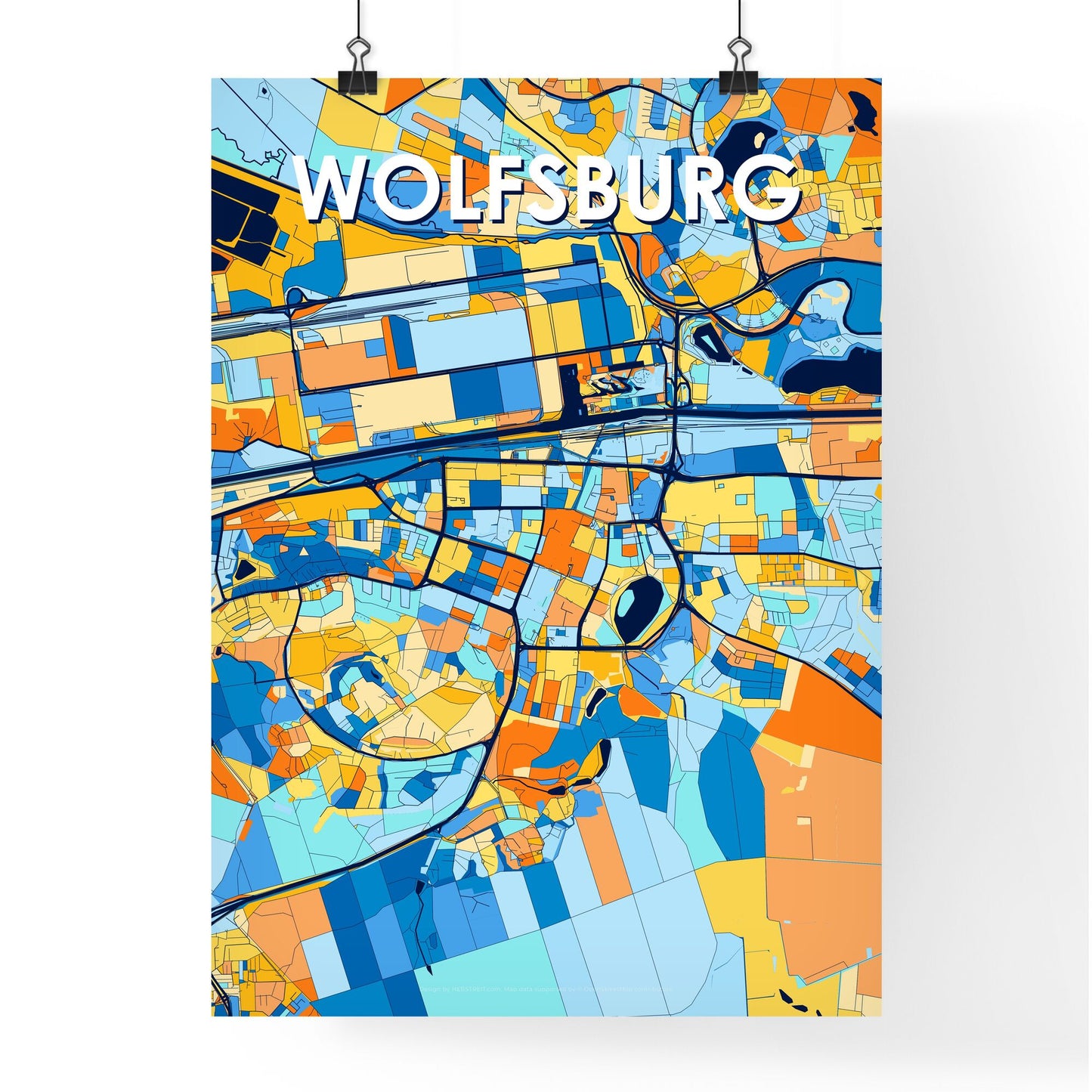 WOLFSBURG GERMANY Vibrant Colorful Art Map Poster Blue Orange