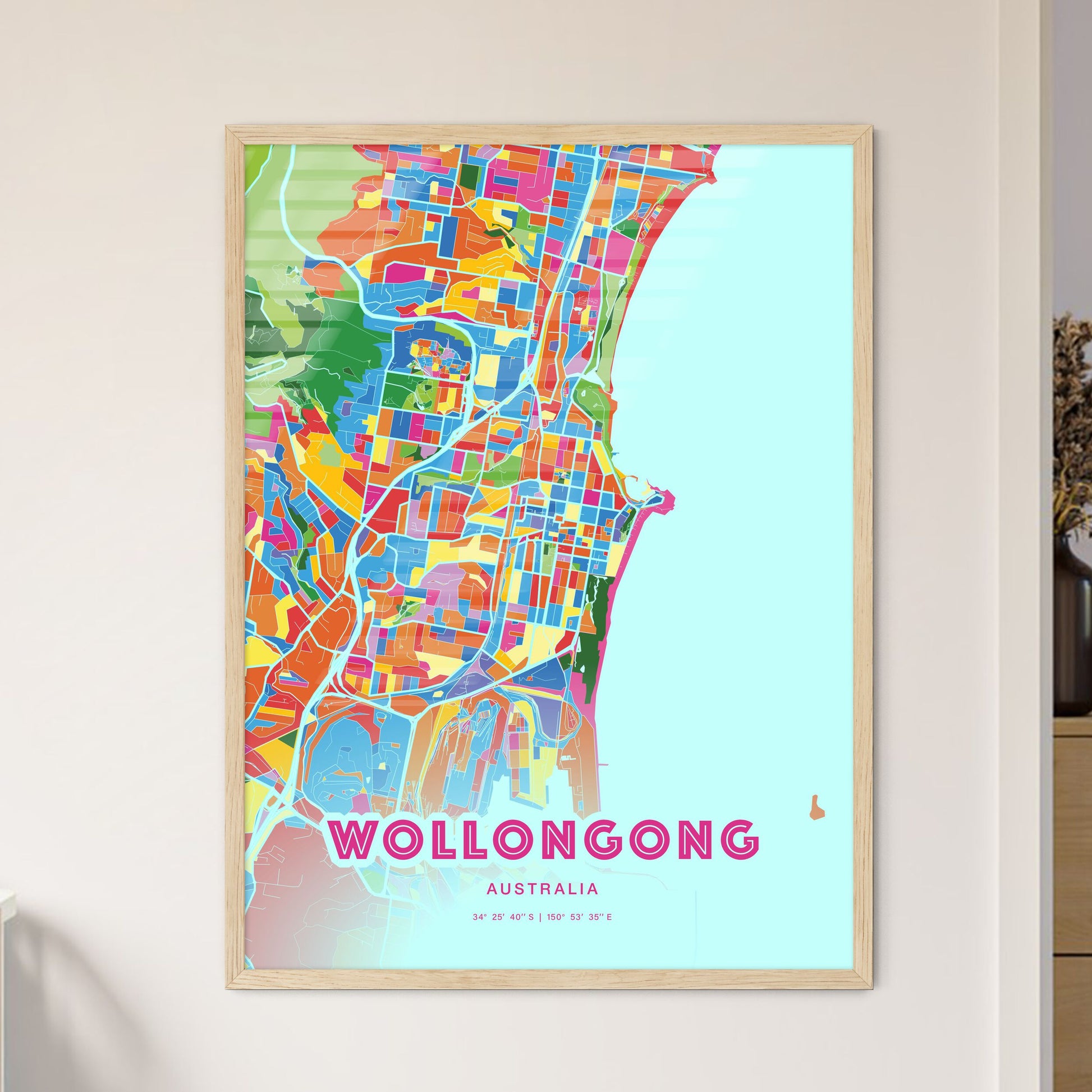 Colorful Wollongong Australia Fine Art Map Crazy Colors
