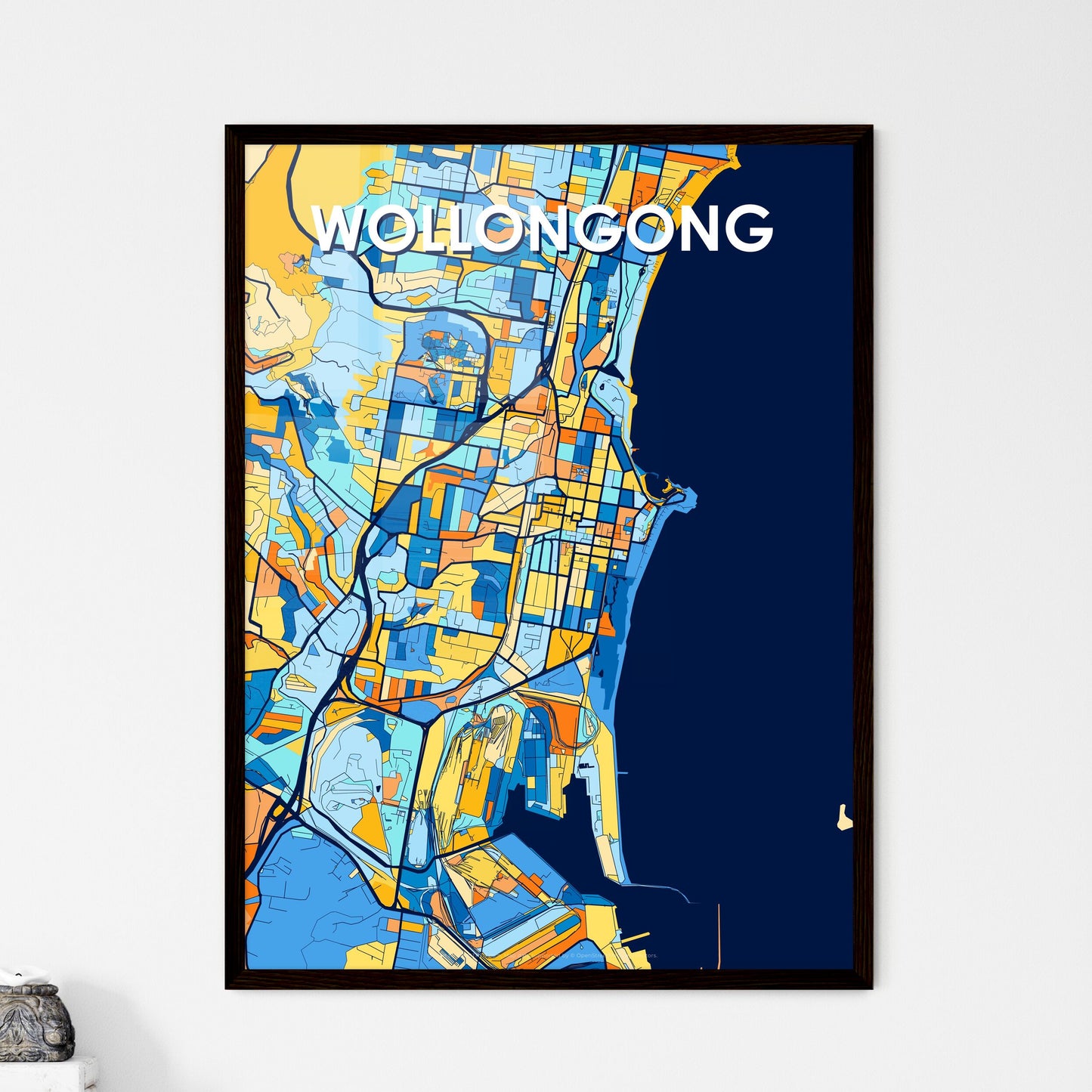 WOLLONGONG AUSTRALIA Vibrant Colorful Art Map Poster Blue Orange