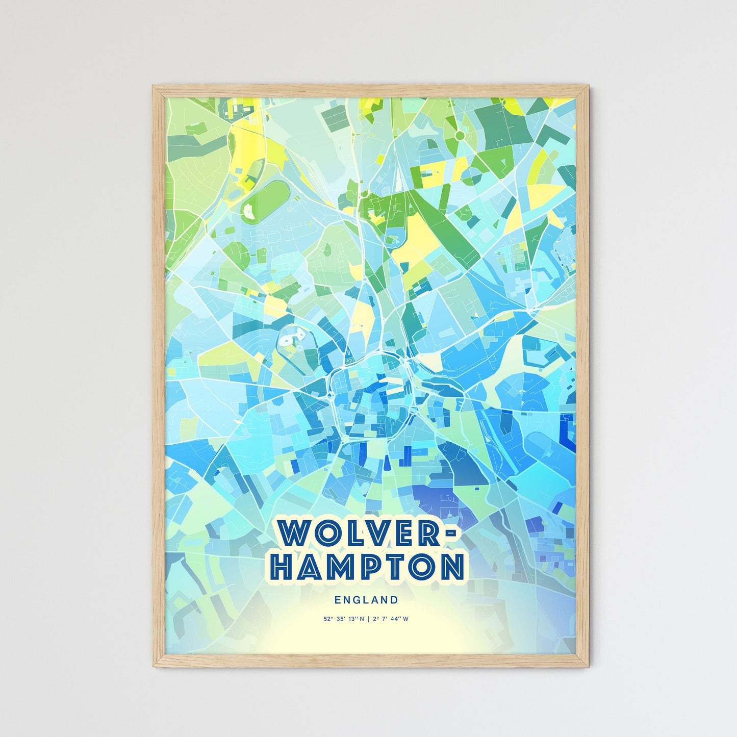 Colorful Wolverhampton England Fine Art Map Cool Blue