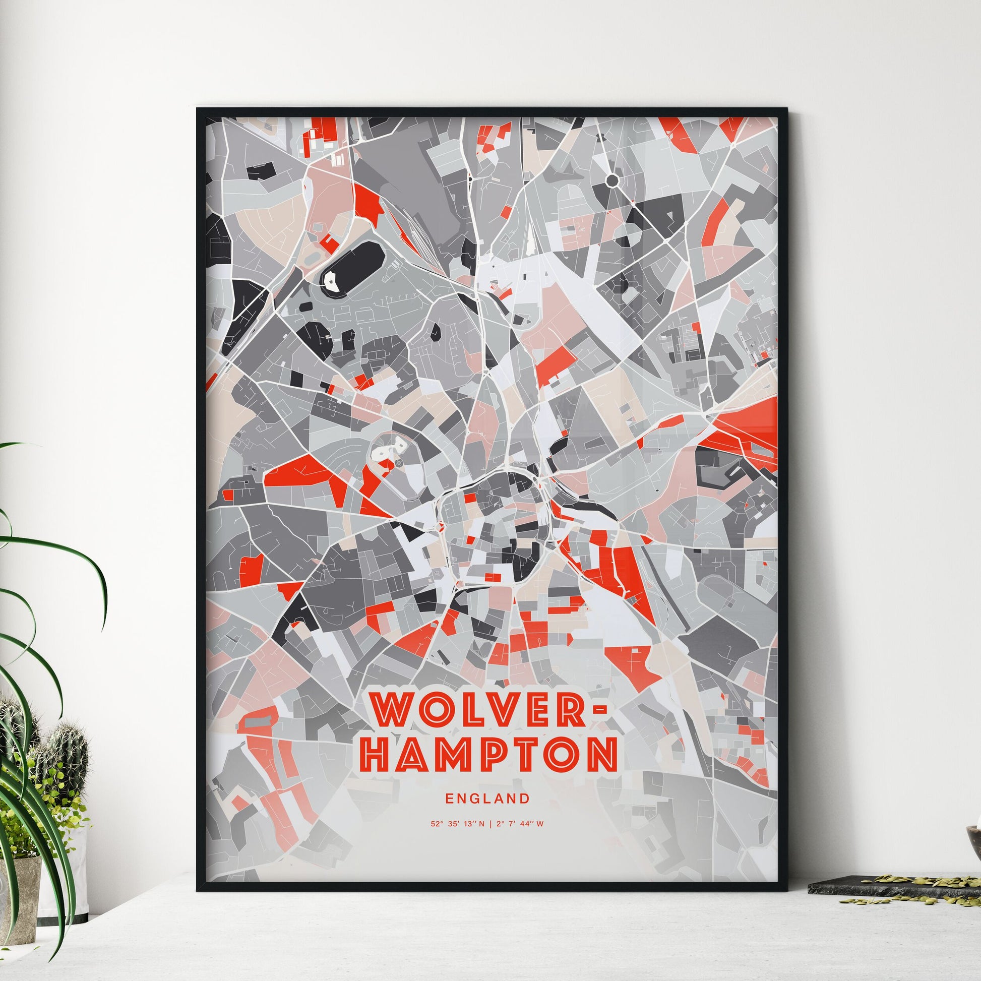 Colorful Wolverhampton England Fine Art Map Modern Expressive