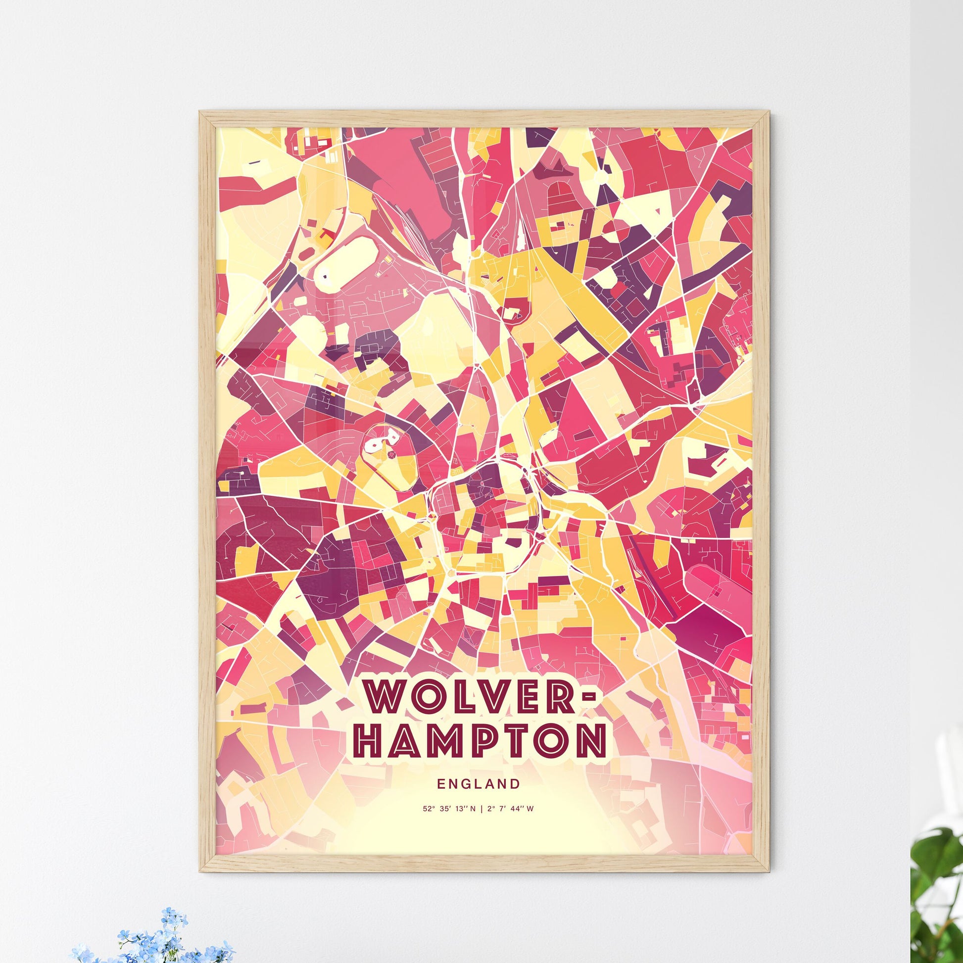 Colorful Wolverhampton England Fine Art Map Hot Red