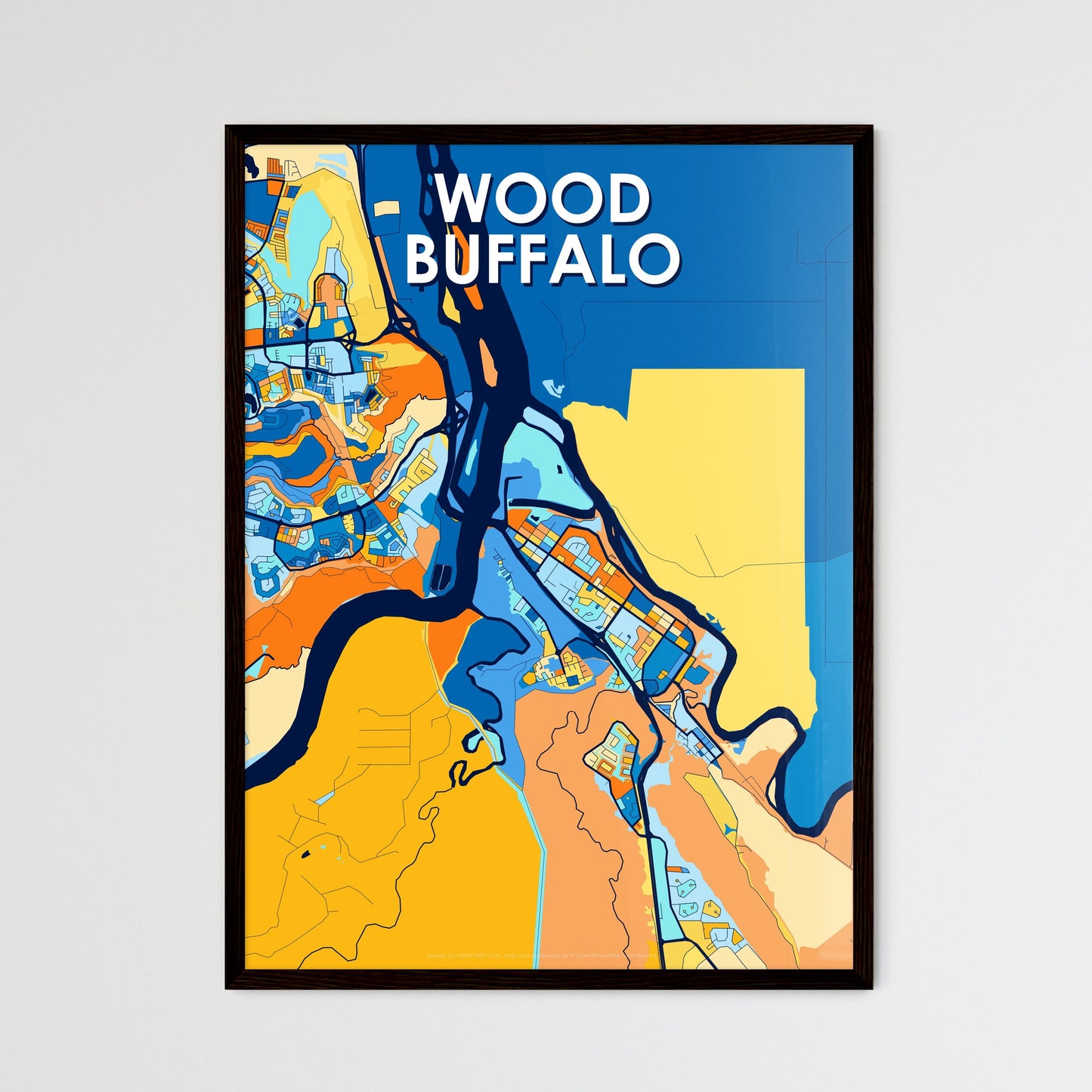 WOOD BUFFALO CANADA Vibrant Colorful Art Map Poster Blue Orange