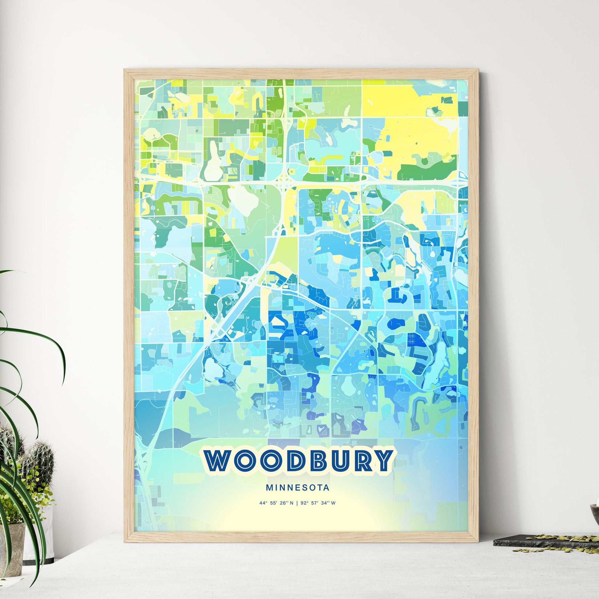 Colorful Woodbury Minnesota Fine Art Map Cool Blue