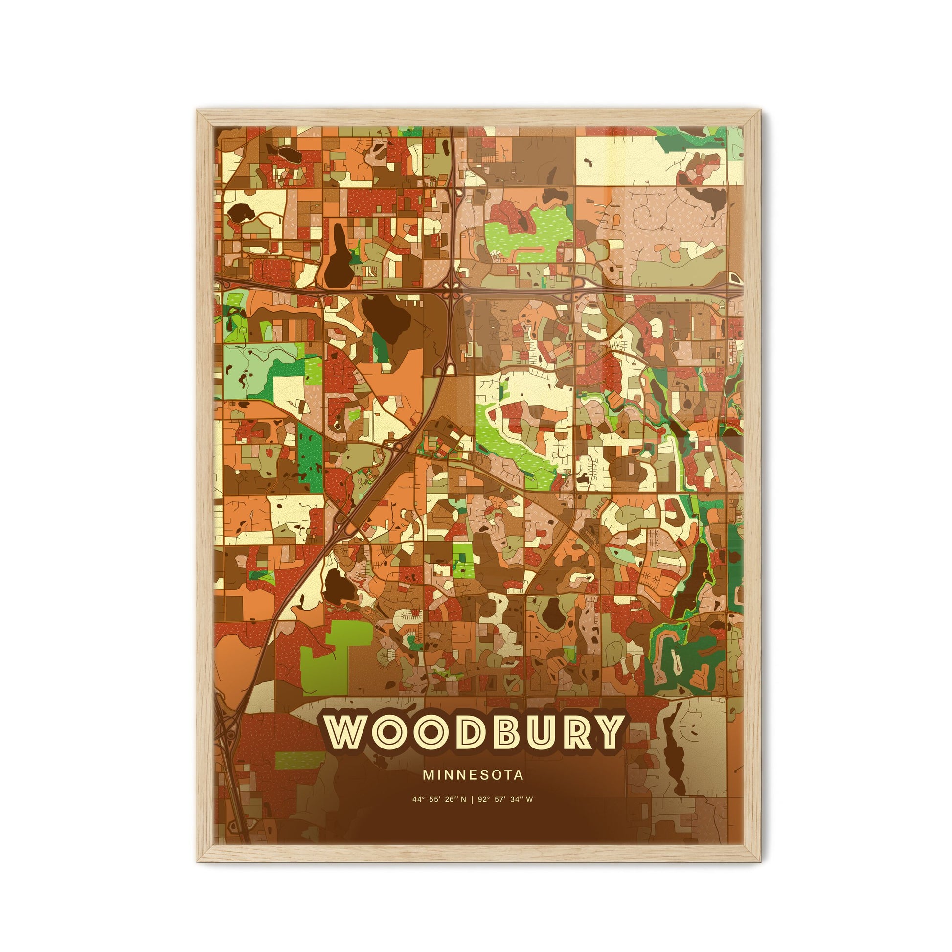 Colorful Woodbury Minnesota Fine Art Map Farmhouse