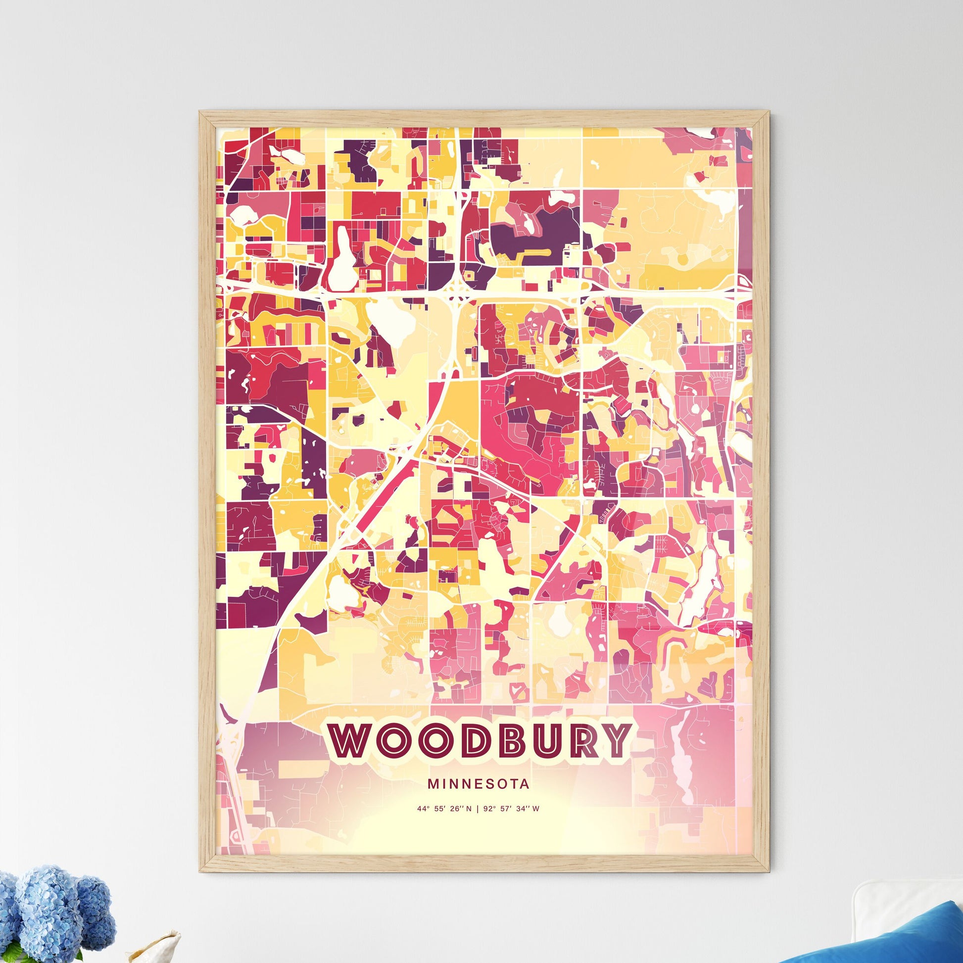 Colorful Woodbury Minnesota Fine Art Map Hot Red